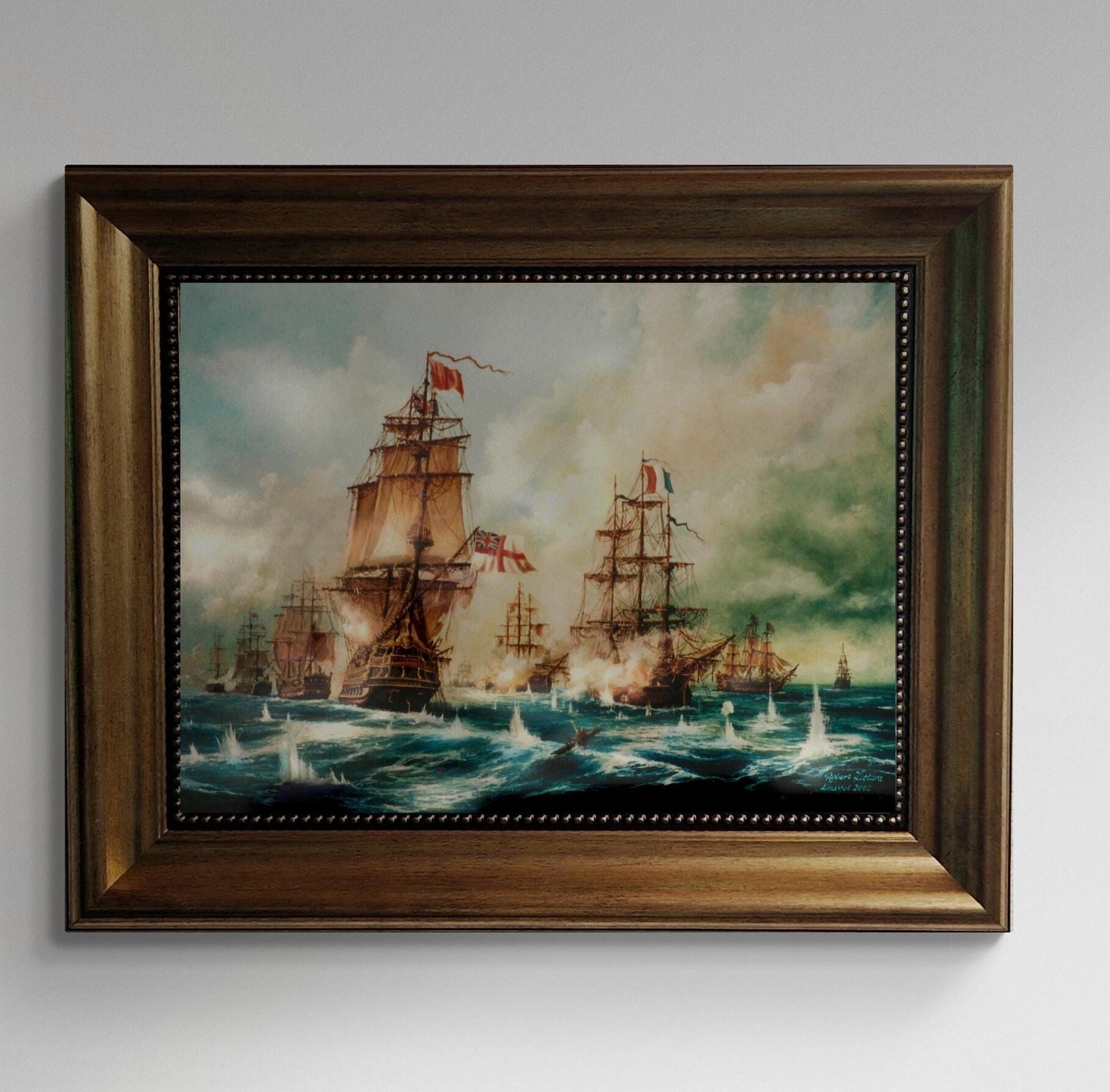 Naval Glory: Battle of Trafalgar, framed premium canvas print, with brushstrokes & golden vintageous frame, looks like original oil painting FOSHE ART