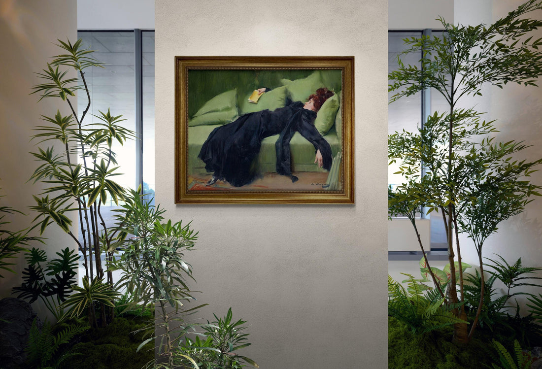 Ramon Casas "Young Decadent" Canvas Print with brush strokes texture and Vintage Golden Frame FOSHE ART