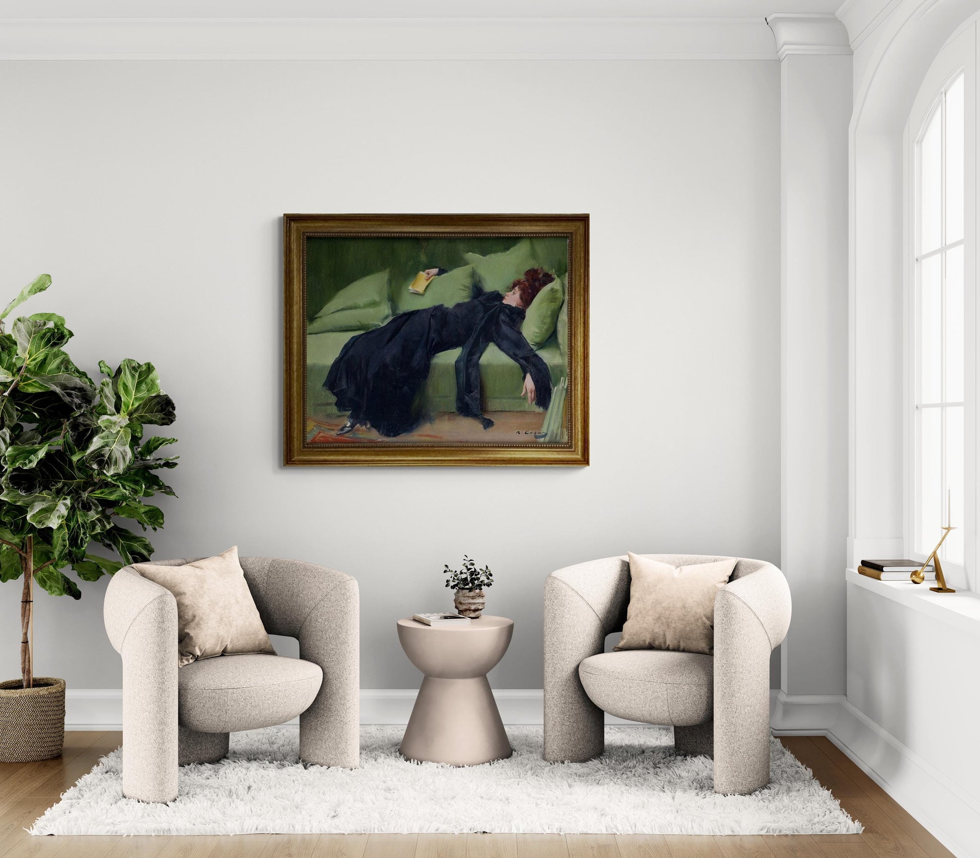 Ramon Casas Decadent After the Ball, Canvas hand finished premium print with brush strokes and golden vintageous frame looks like original FOSHE ART