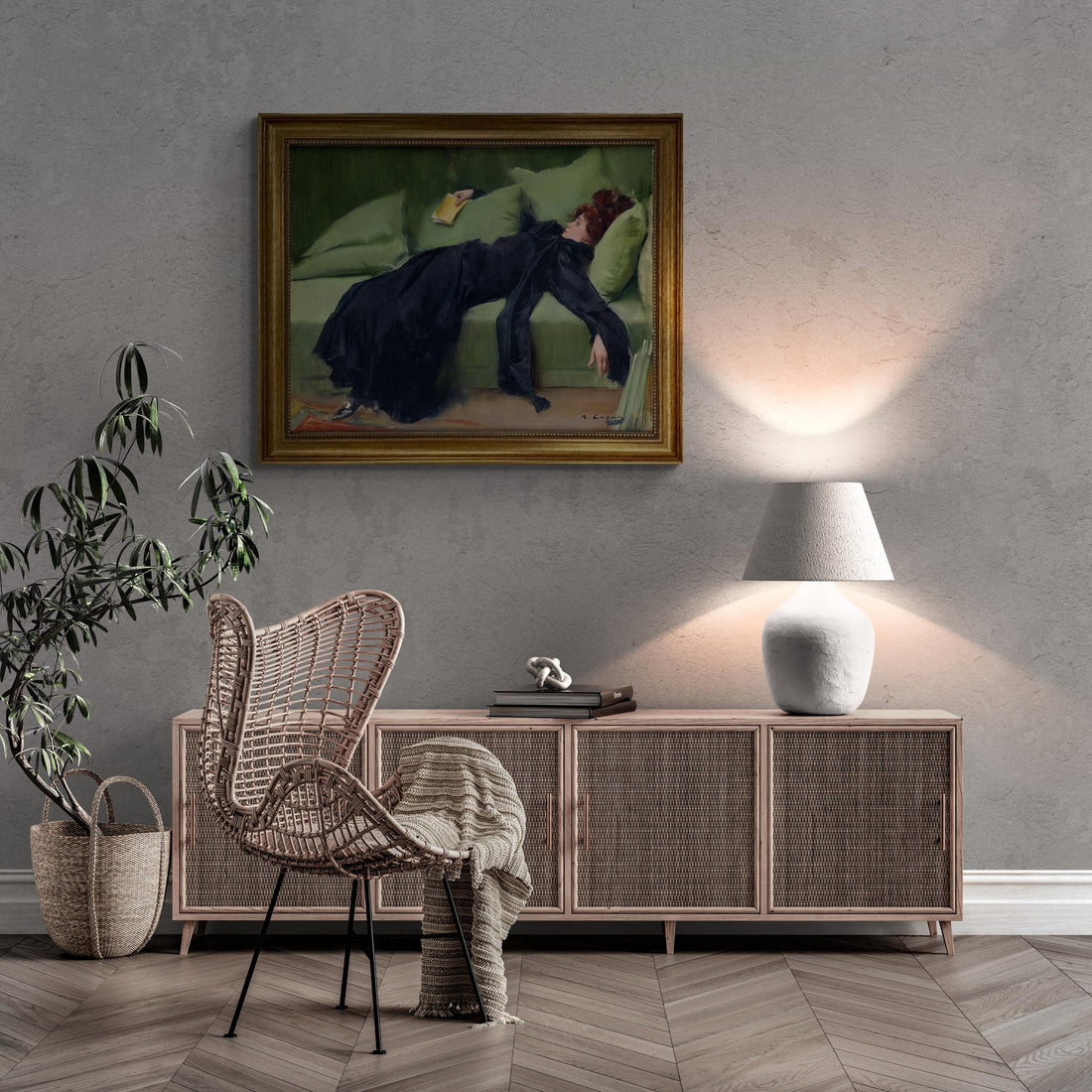 Ramon Casas Decadent After the Ball, Canvas hand finished premium print with brush strokes and golden vintageous frame looks like original FOSHE ART