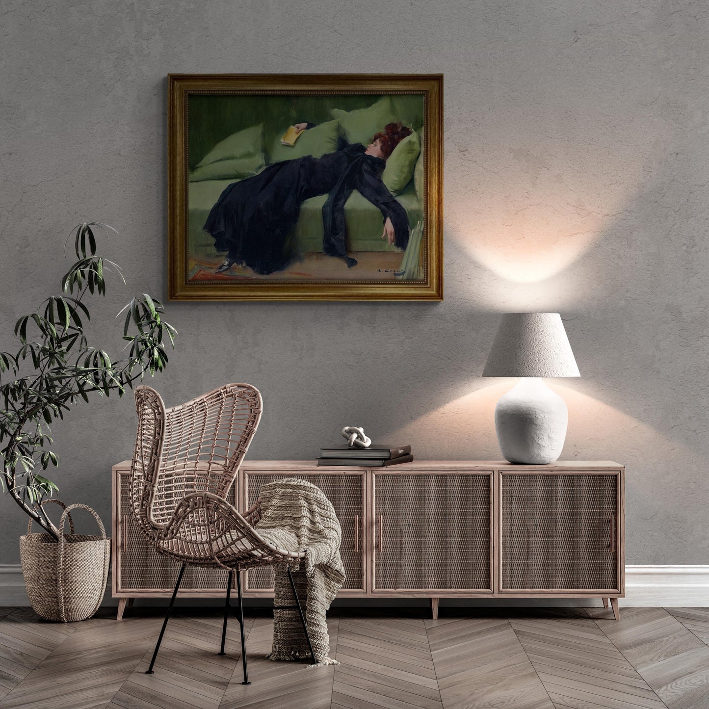 Ramon Casas Decadent After the Ball, Canvas hand finished premium print with brush strokes and golden vintageous frame looks like original FOSHE ART