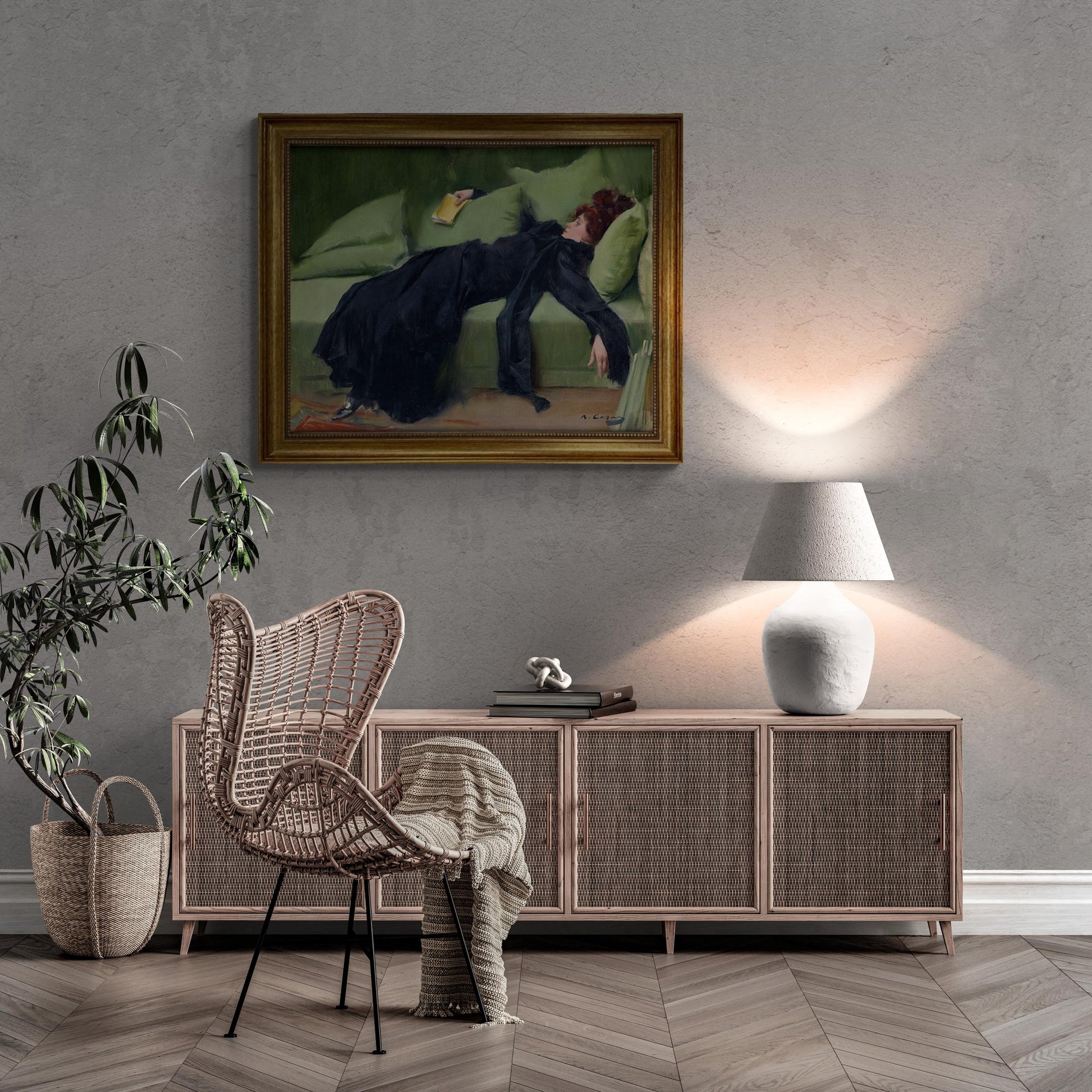 Ramon Casas Decadent After the Ball, Canvas hand finished premium print with brush strokes and golden vintageous frame looks like original FOSHE ART