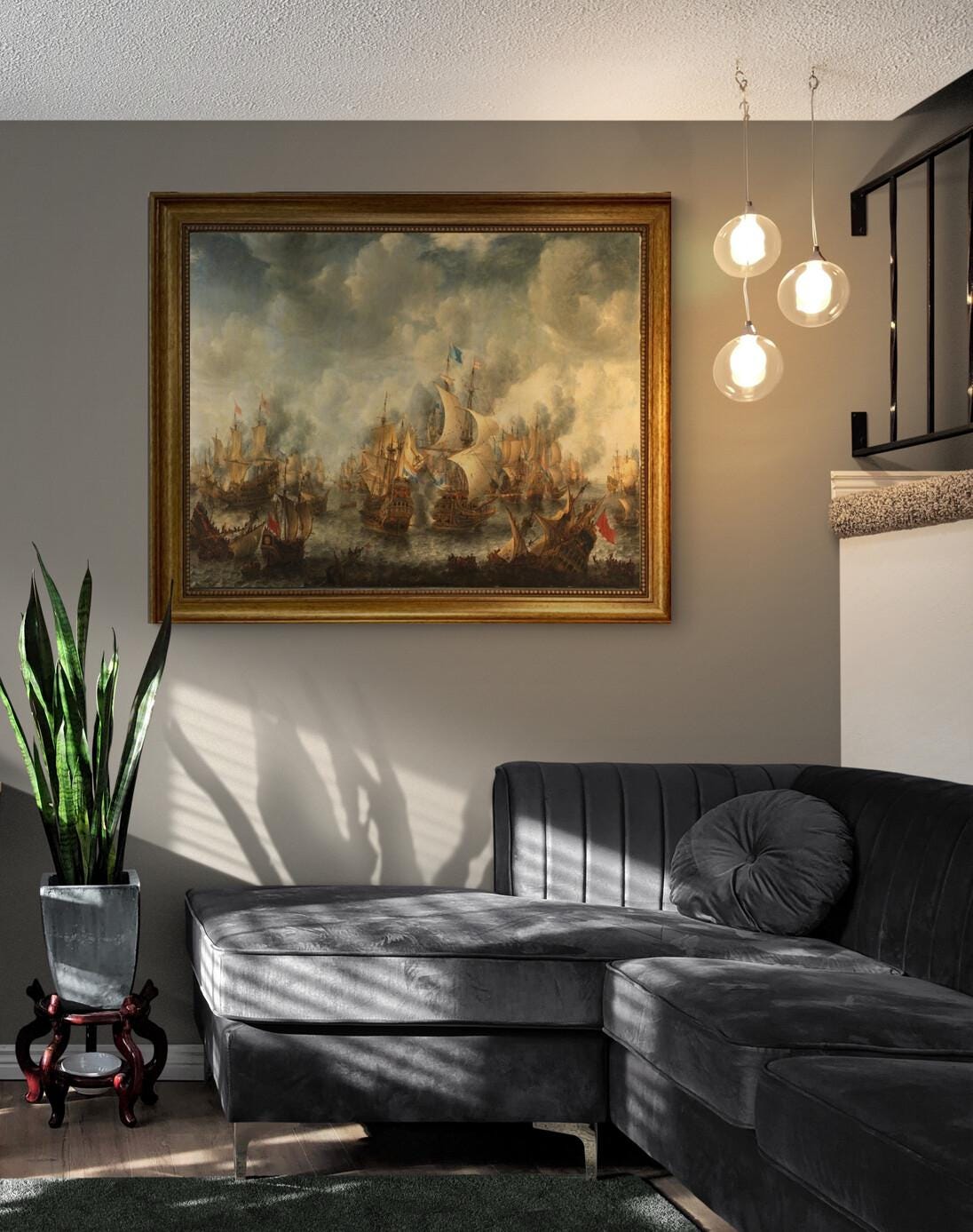 Battle of Terheide Canvas Print with Golden Vintage Frame FOSHE ART