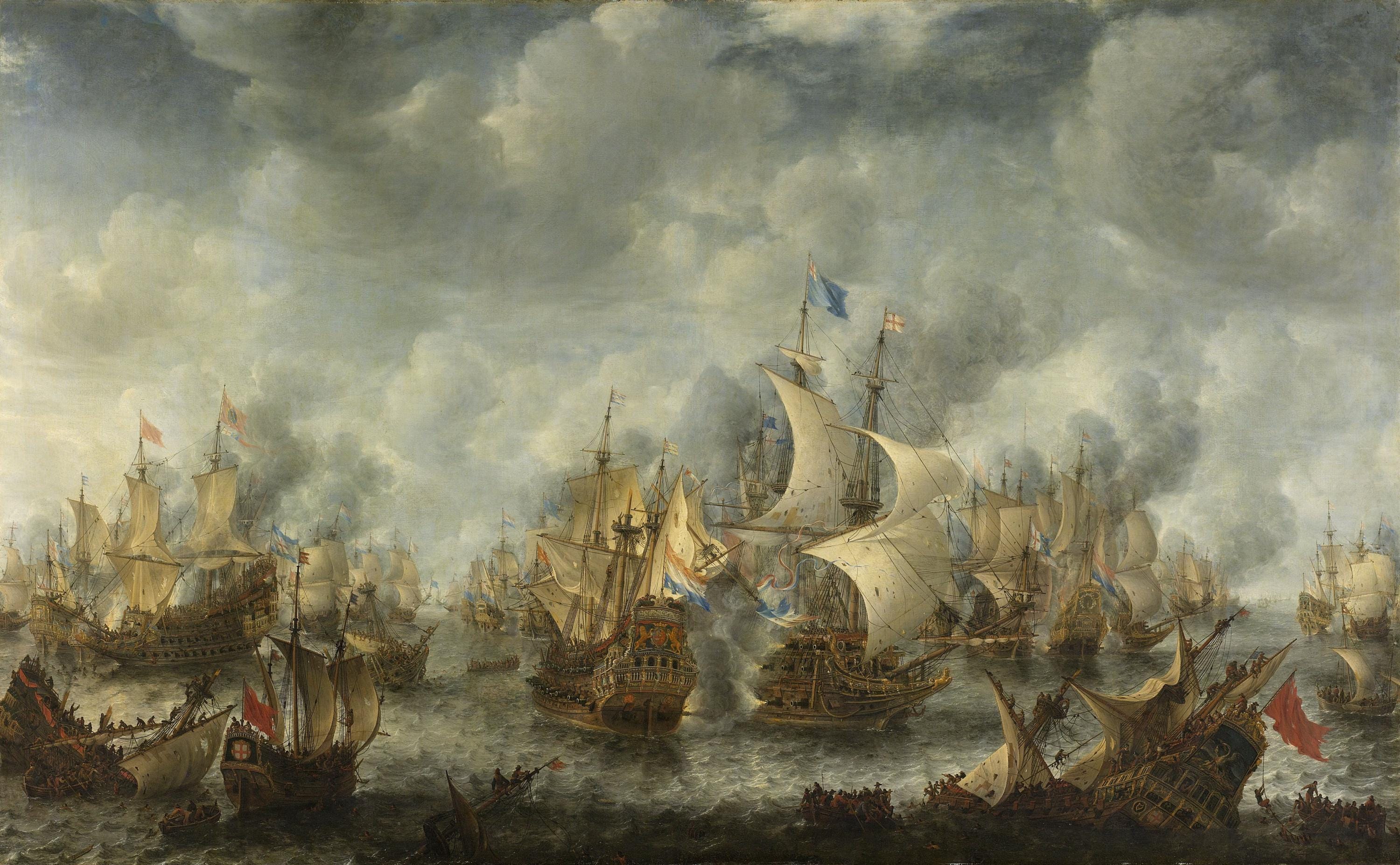 Battle of Terheide Canvas Print with Golden Vintage Frame FOSHE ART