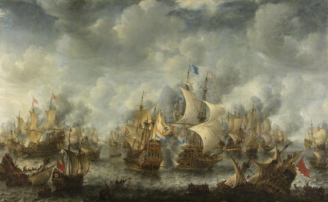 Battle of Terheide Canvas Print with Golden Vintage Frame FOSHE ART