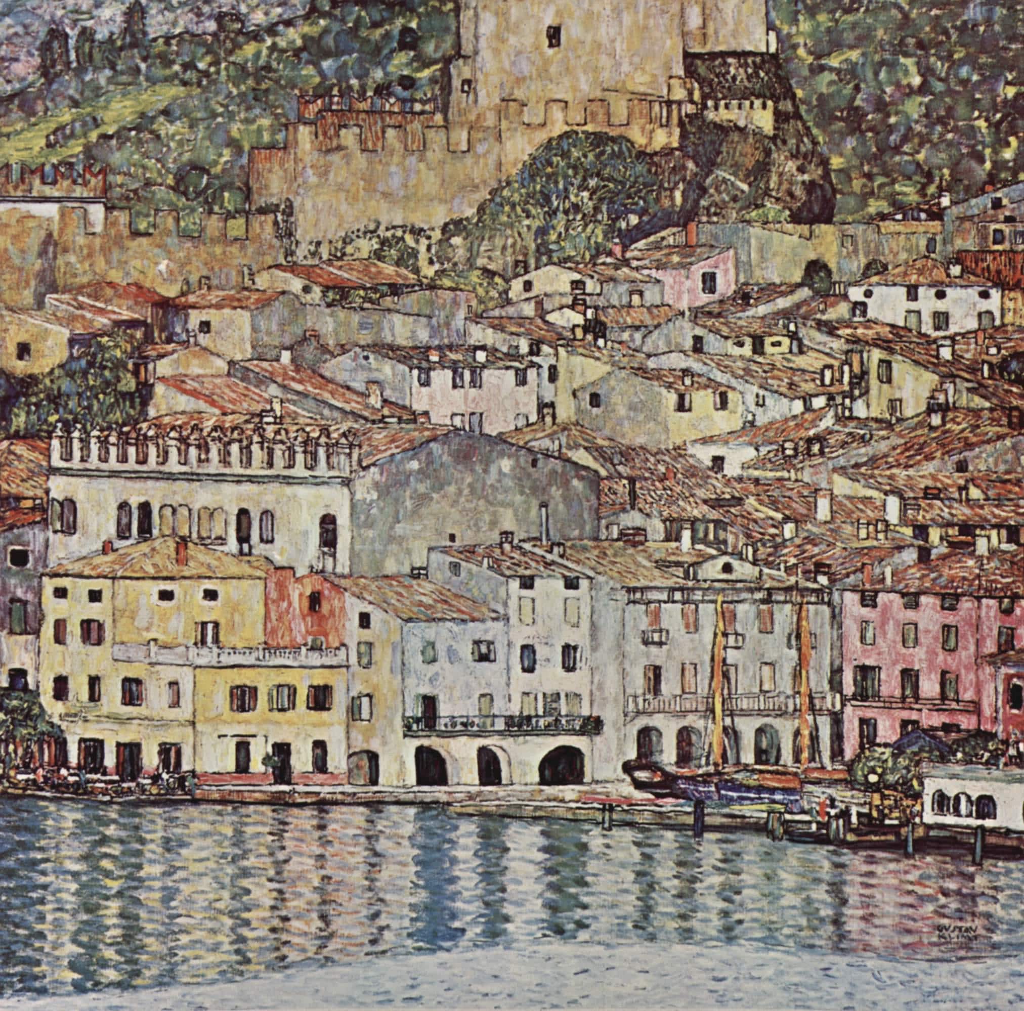 Klimt "Malcena at Gardasee" Giclée Canvas Print, Golden Vintage Frame FOSHE ART