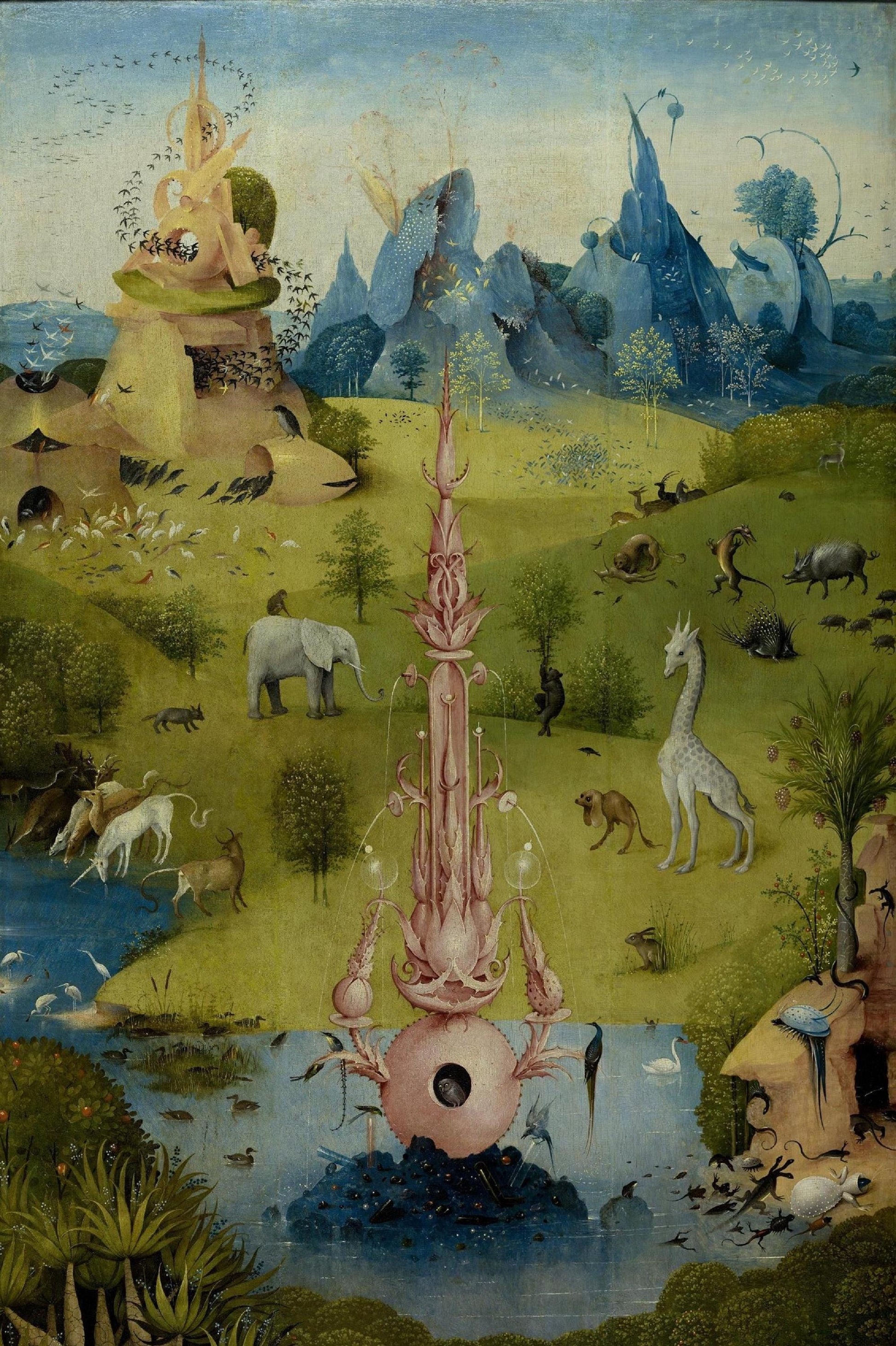 Bosch canvas print reproduction: detail from Garden of Earthly Delights, Fountain of Paradise, Bosch Garden Canvas Print with floating frame FOSHE ART
