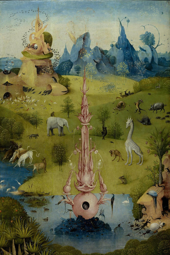 Bosch canvas print reproduction: detail from Garden of Earthly Delights, Fountain of Paradise, Bosch Garden Canvas Print with floating frame FOSHE ART