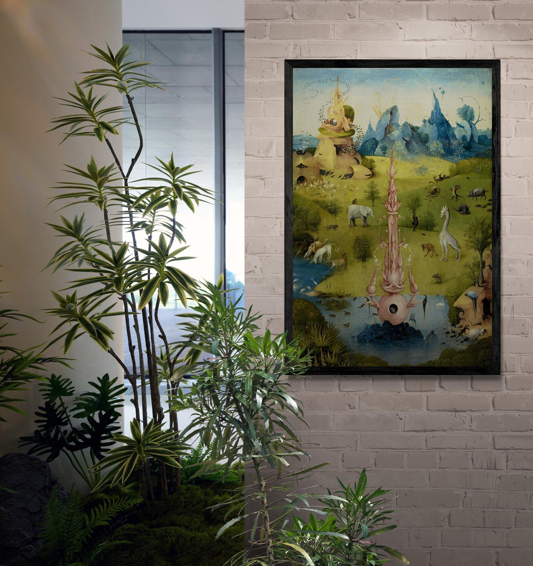 Bosch canvas print reproduction: detail from Garden of Earthly Delights, Fountain of Paradise, Bosch Garden Canvas Print with floating frame FOSHE ART