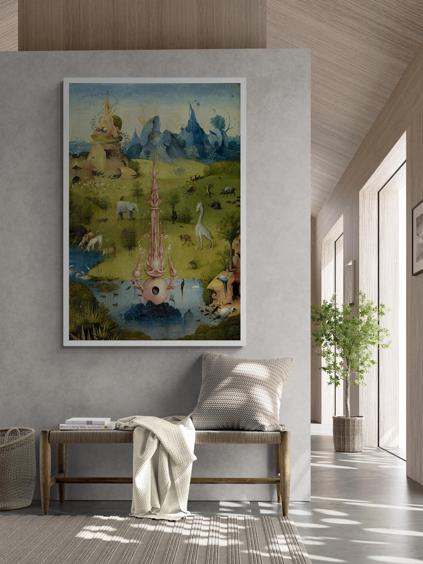 Bosch canvas print reproduction: detail from Garden of Earthly Delights, Fountain of Paradise, Bosch Garden Canvas Print with floating frame FOSHE ART
