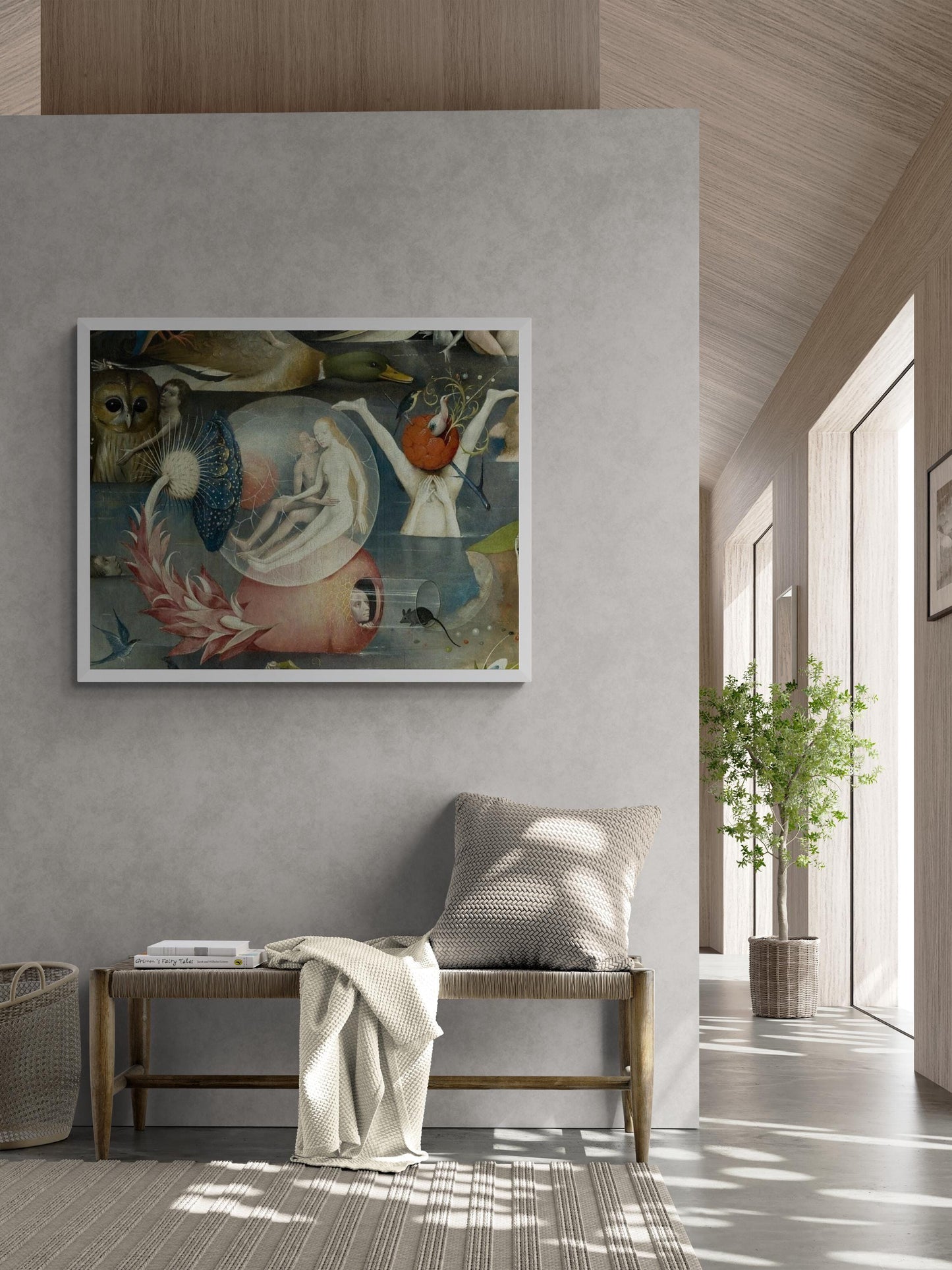 Bosch canvas print reproduction: detail from Garden of Earthly Delights, Couple in glass ball, Bosch Garden Canvas Print with floating frame FOSHE ART