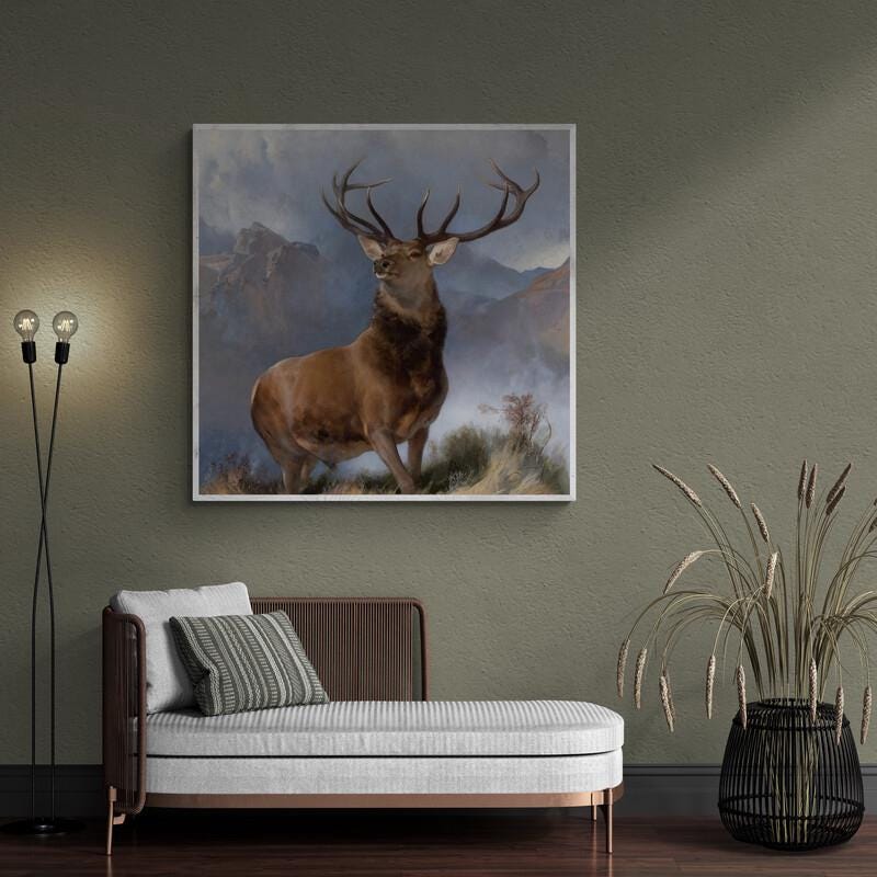The Monarch of the Glen by Landseer Canvas XXL printing, 3D Hand Finished Premium Texture Print with brush strokes looks like original art FOSHE ART