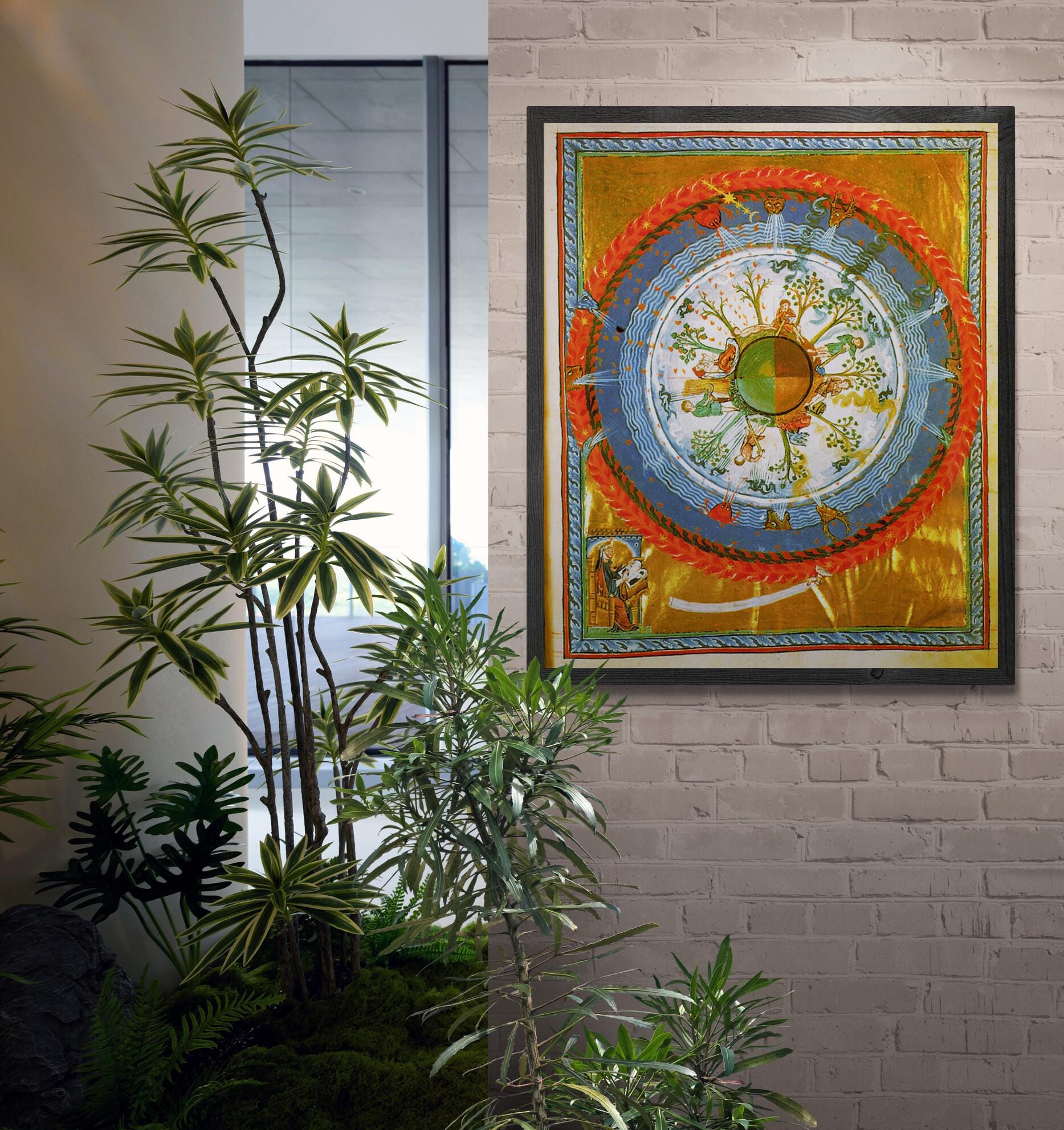 Hildegarde: Cultivating the Cosmic Tree, FineArt Print on canvas Hand Finished with brush strokes, floating frame, looks like original art FOSHE ART