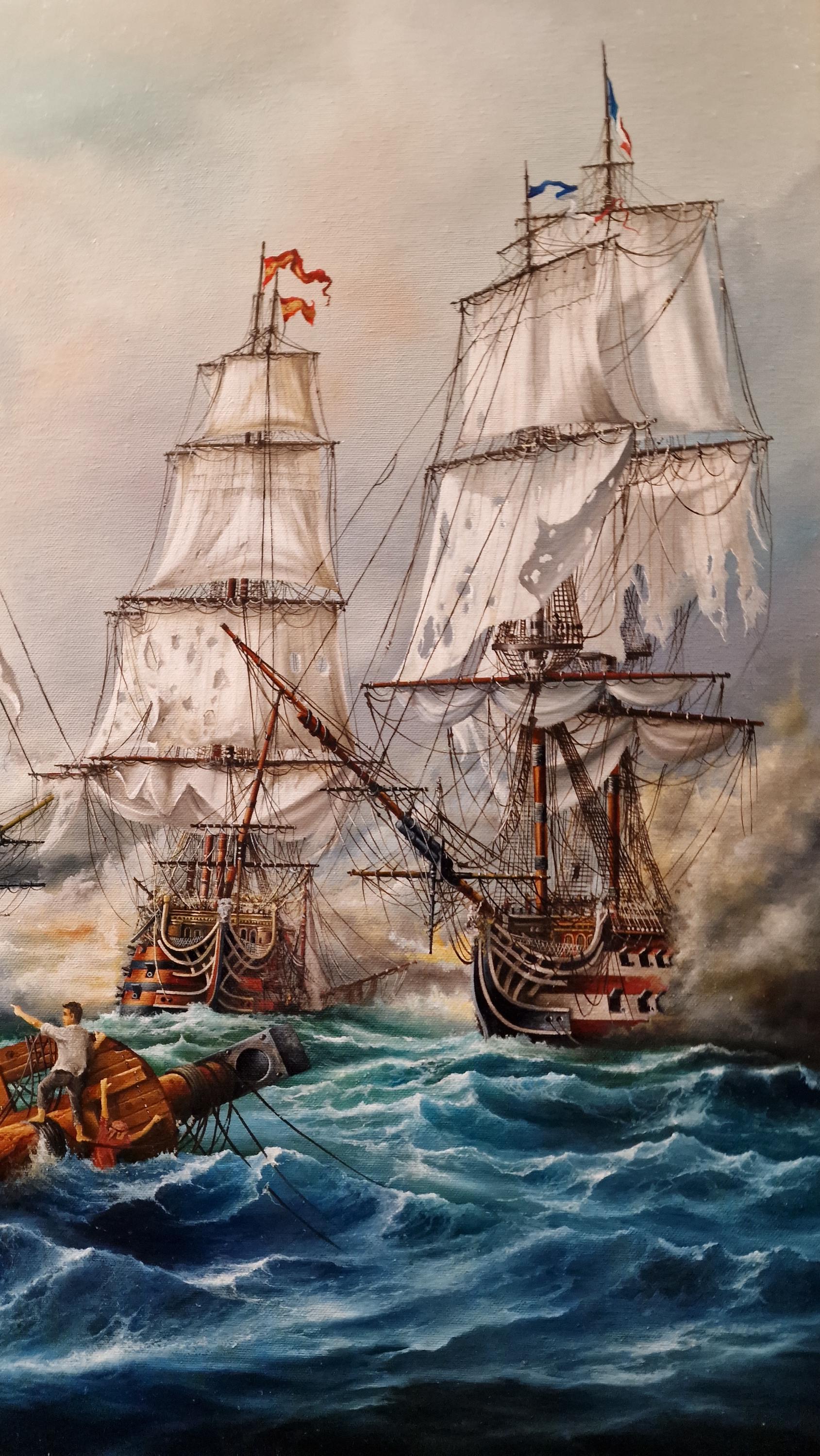 Battle of Trafalgar, HMS Victory, tall ship giclee fineart print on heavyweight paper, battle ship original oilpainting, ship sailing poster FOSHE ART