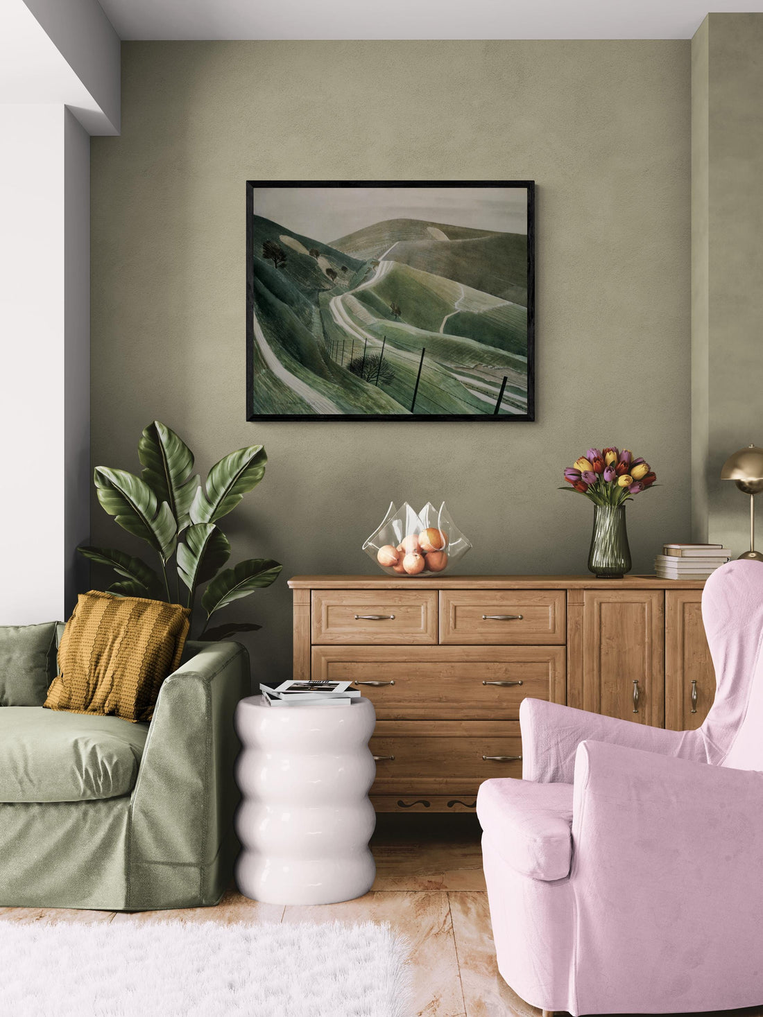 Eric Ravilious Chalk Paths Canvas Print, Floating Frame and Brush Strokes, Nature Wall Art FOSHE ART