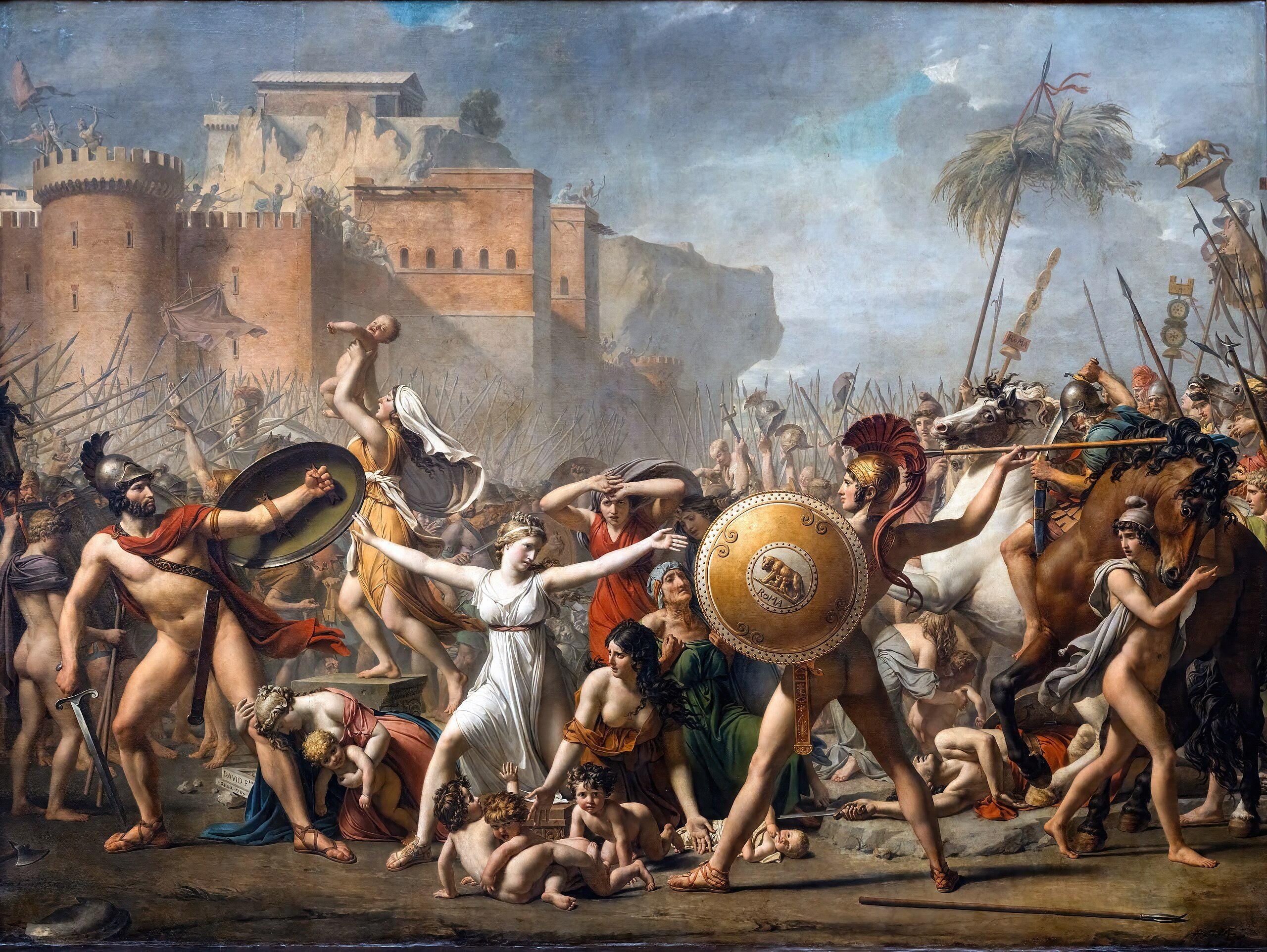 Jacques-Louis David art: The Intervention of the Sabine Women, Heavyweight Canvas, 3D hand finish print with brush strokes, Large wall arts FOSHE ART