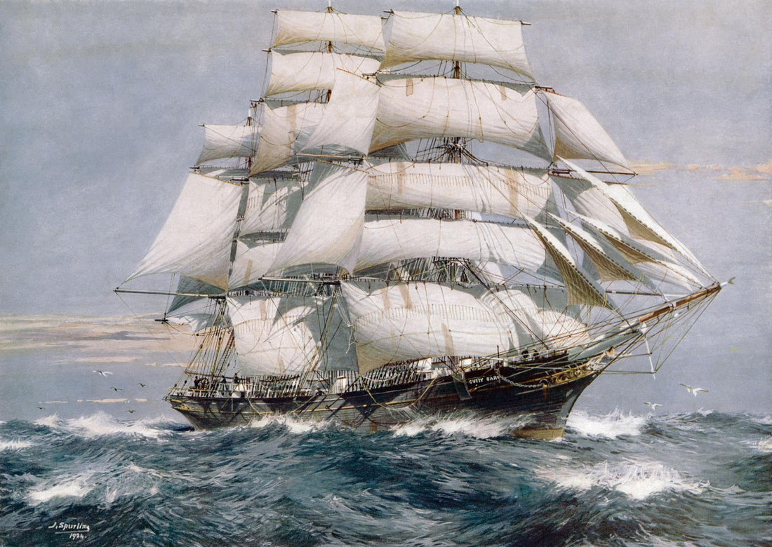 Cutty Sark Canvas Print: Jack Spurling Maritime Art with Golden Vintage Frame FOSHE ART