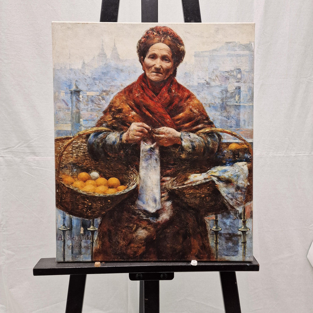 Aleksander Gierymski: Jewish Woman Selling Oranges, Heavyweight real Canvas, 3D hand finish print with brush strokes, look like original art FOSHE ART