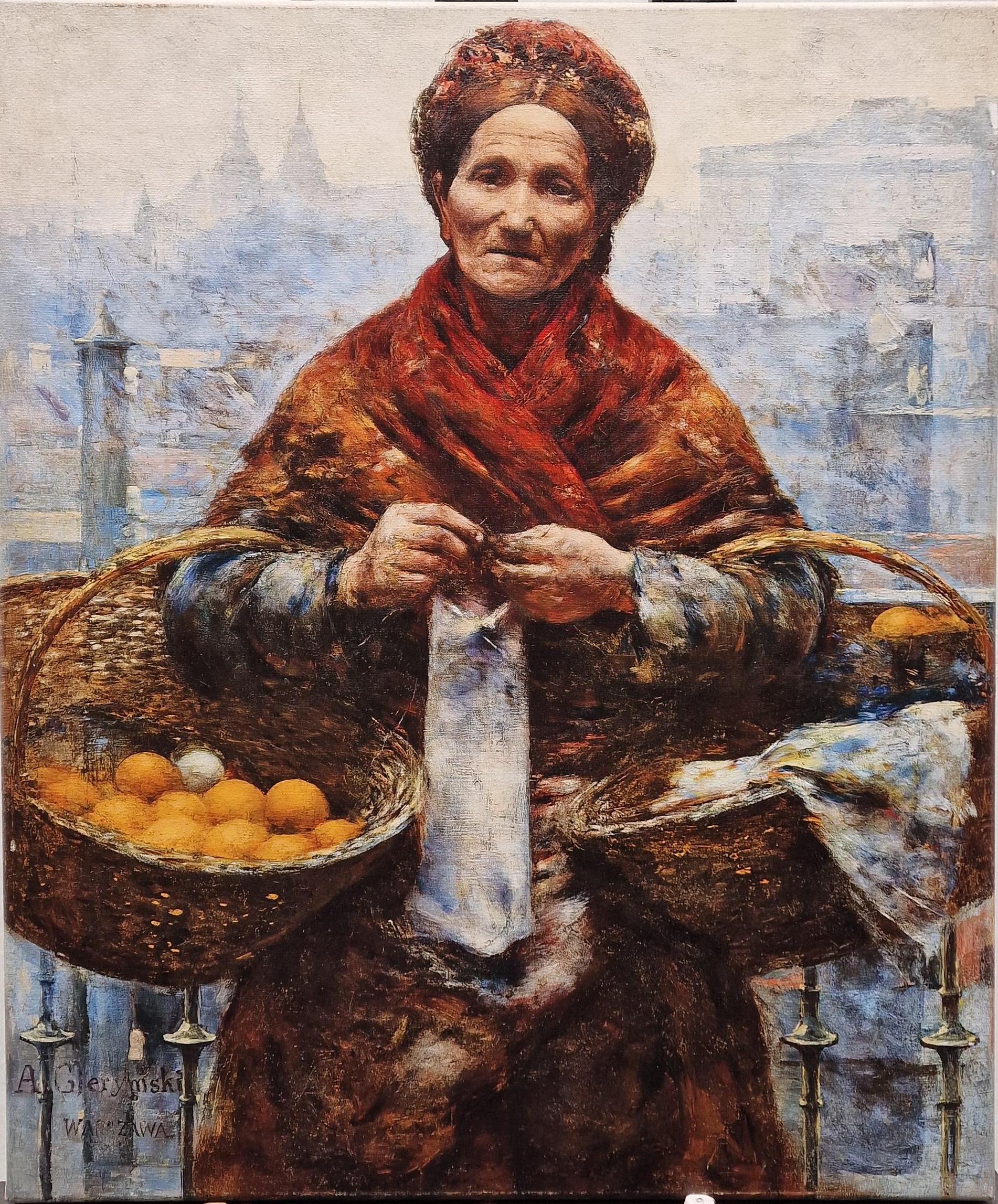 Aleksander Gierymski: Jewish Woman Selling Oranges, Heavyweight real Canvas, 3D hand finish print with brush strokes, look like original art FOSHE ART