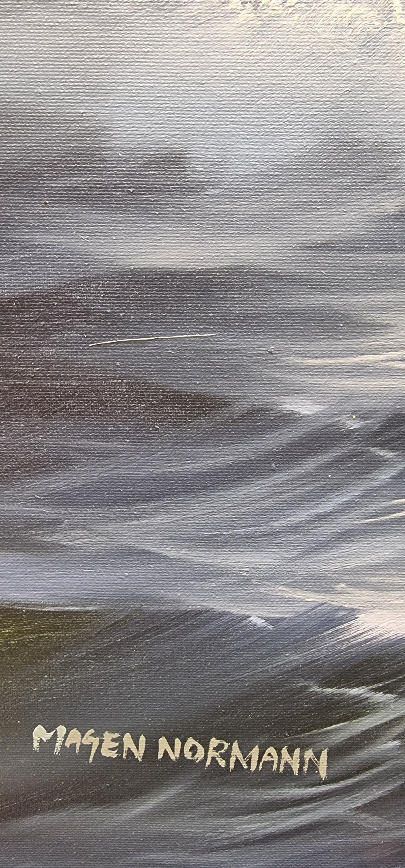 Seascape painting artful original oil painting on canvas 35.4x23.6" with black floating frame, Blue ocean and flying seagull large wall arts FOSHE ART