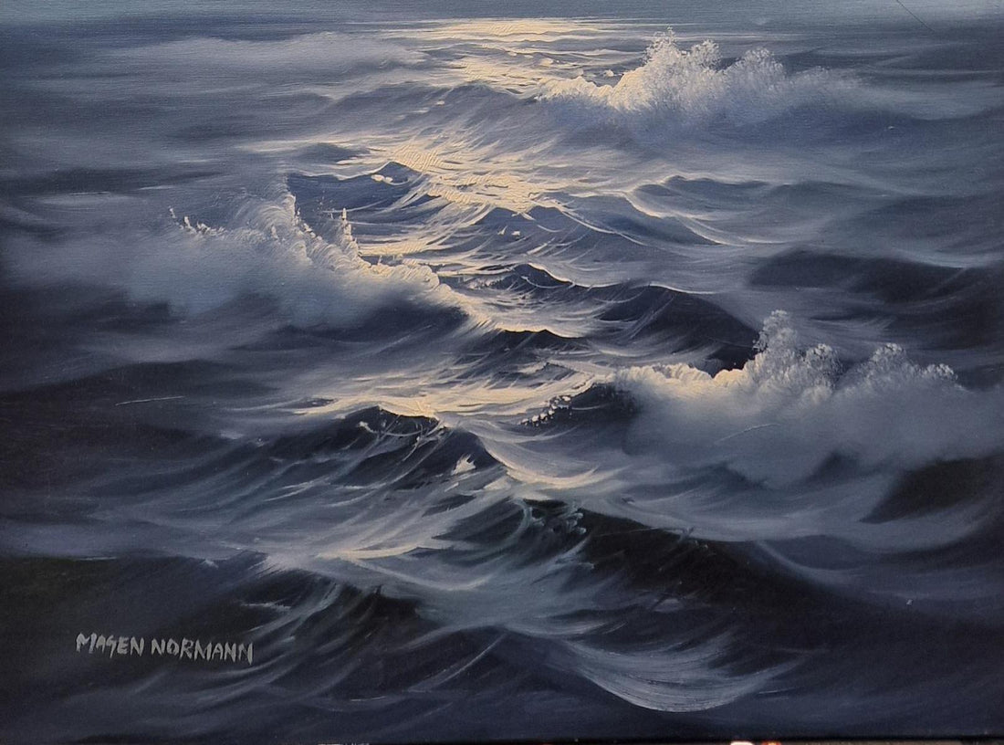 Seascape painting artful original oil painting on canvas 35.4x23.6" with black floating frame, Blue ocean and flying seagull large wall arts FOSHE ART