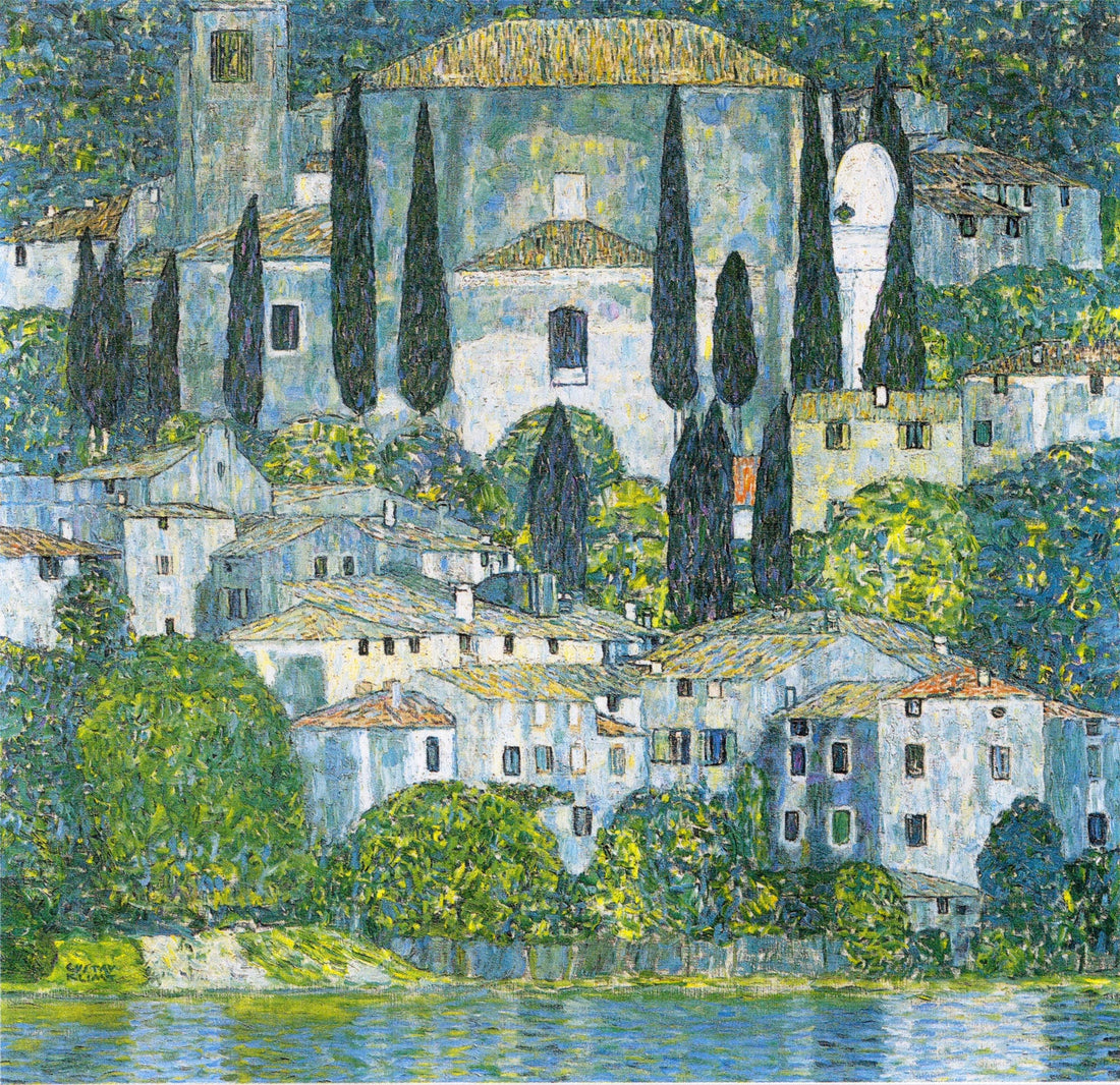 Klimt Church in Cassone Giclée Canvas Print: Hand-Finished Brush strokes with Vintage Golden Frame FOSHE ART