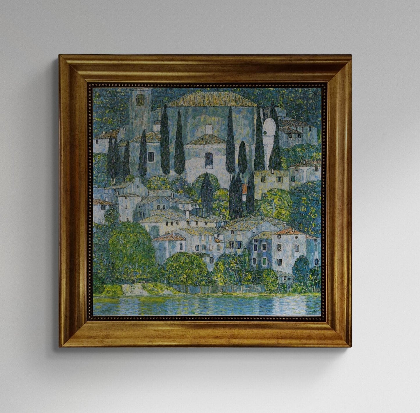 GUSTAV KLIMT Church in Cassone Gliclée canvas hand finished premium print with brush strokes and golden vintageous frame looks like original FOSHE ART