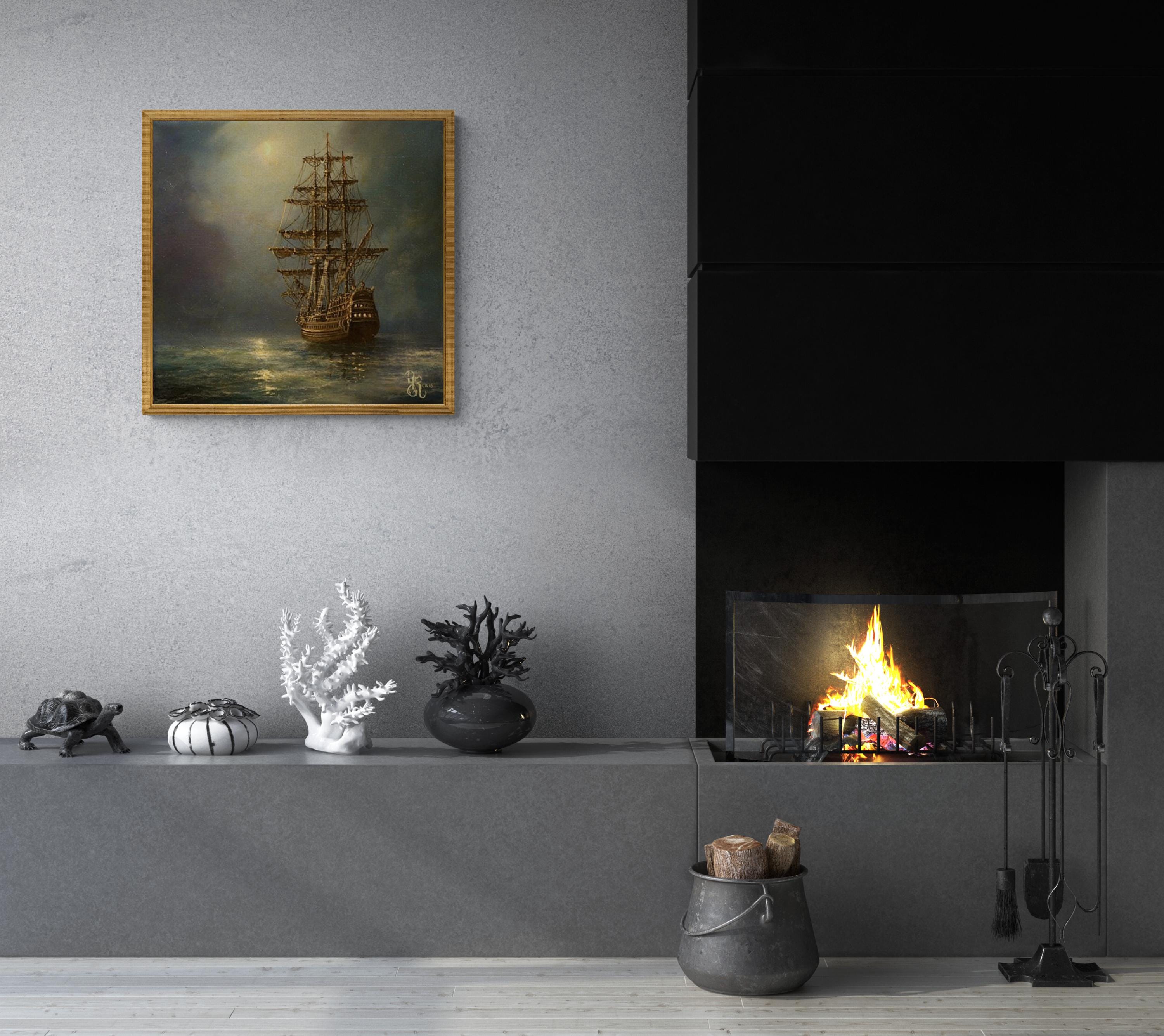 Tall Ship Giclée Canvas Print, Moonlit Seascape, Ready to Hang FOSHE ART