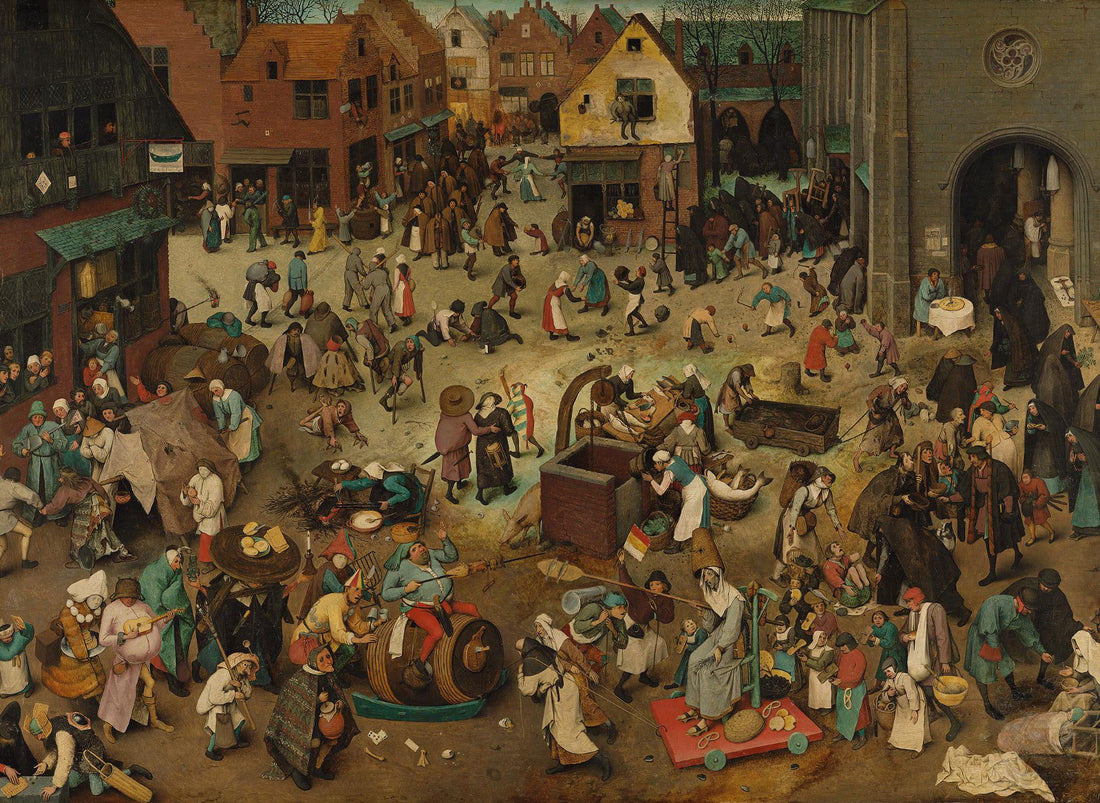 Bruegel Carnival vs Lent Giclée Canvas Print, Vintage Gold Frame FOSHE ART