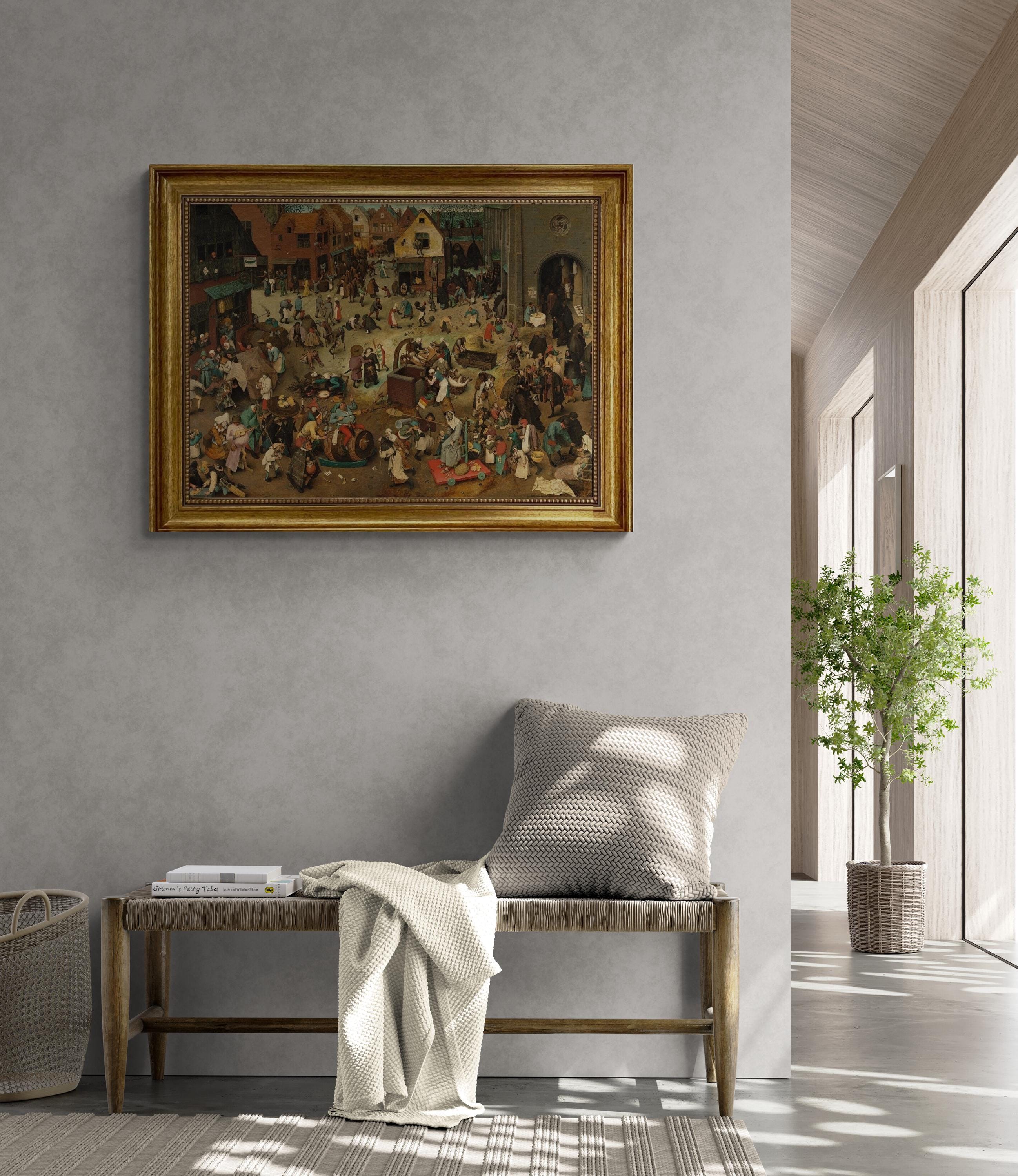 Fight between Carnival and Lent Pieter Bruege, Gliclée canvas 3D hand finished premium print with brush strokes and golden vintageous frame. FOSHE ART