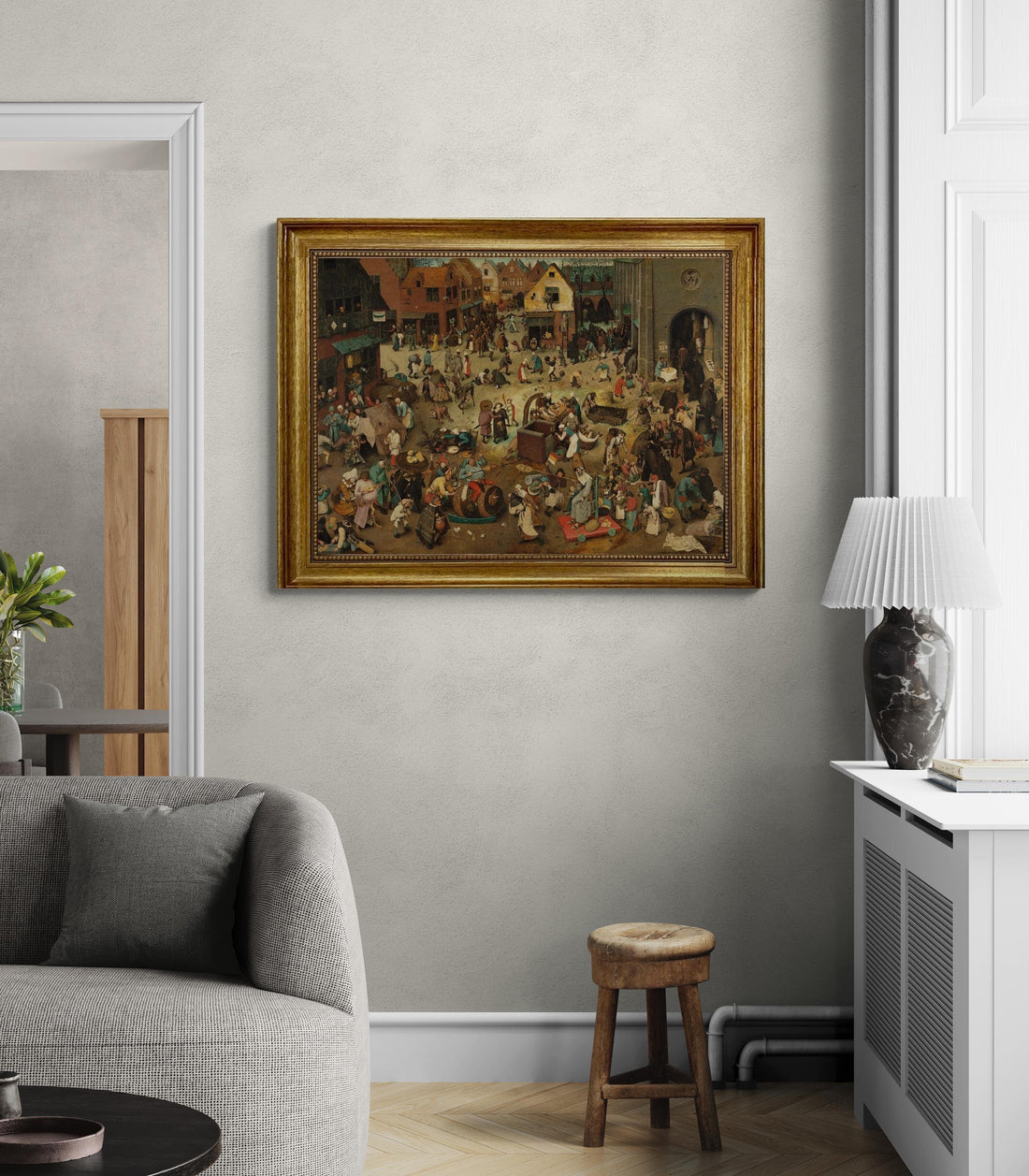 Bruegel Carnival vs Lent Giclée Canvas Print, Vintage Gold Frame FOSHE ART