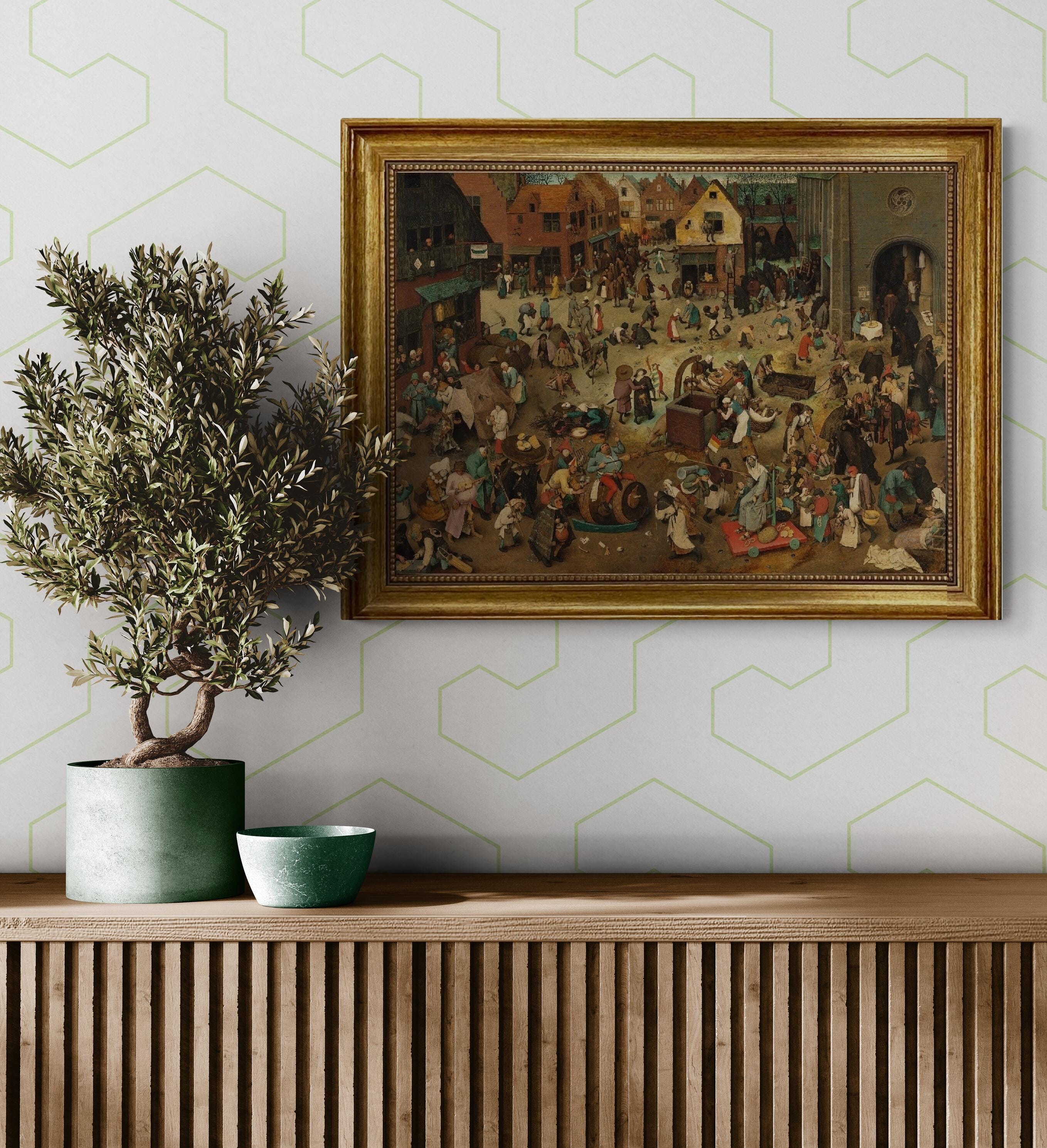 Fight between Carnival and Lent Pieter Bruege, Gliclée canvas 3D hand finished premium print with brush strokes and golden vintageous frame. FOSHE ART