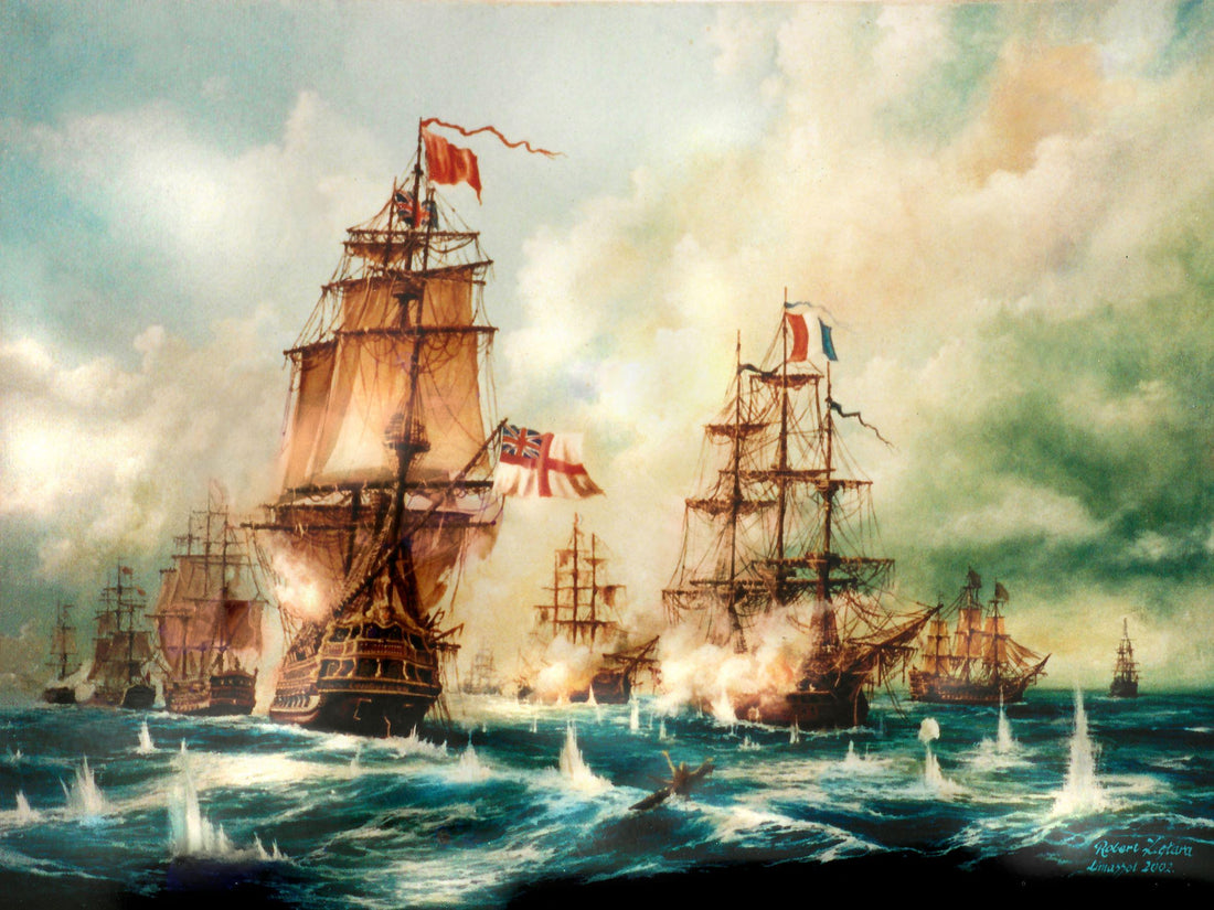 Battle of Trafalgar 3D Canvas Print with Golden Vintage Frame, Brush Strokes FOSHE ART