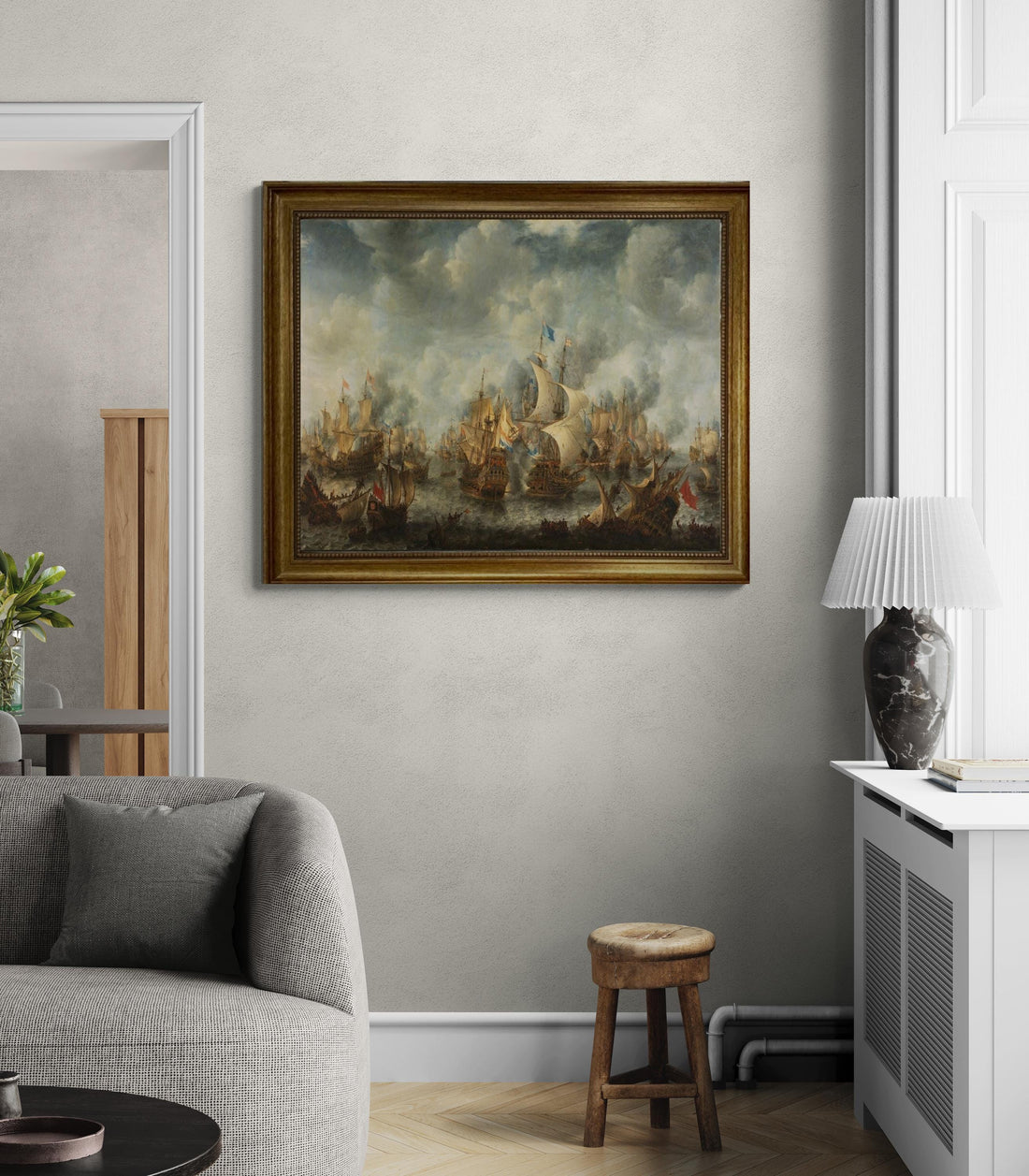 Battle of Terheide Canvas Print with Golden Vintage Frame FOSHE ART