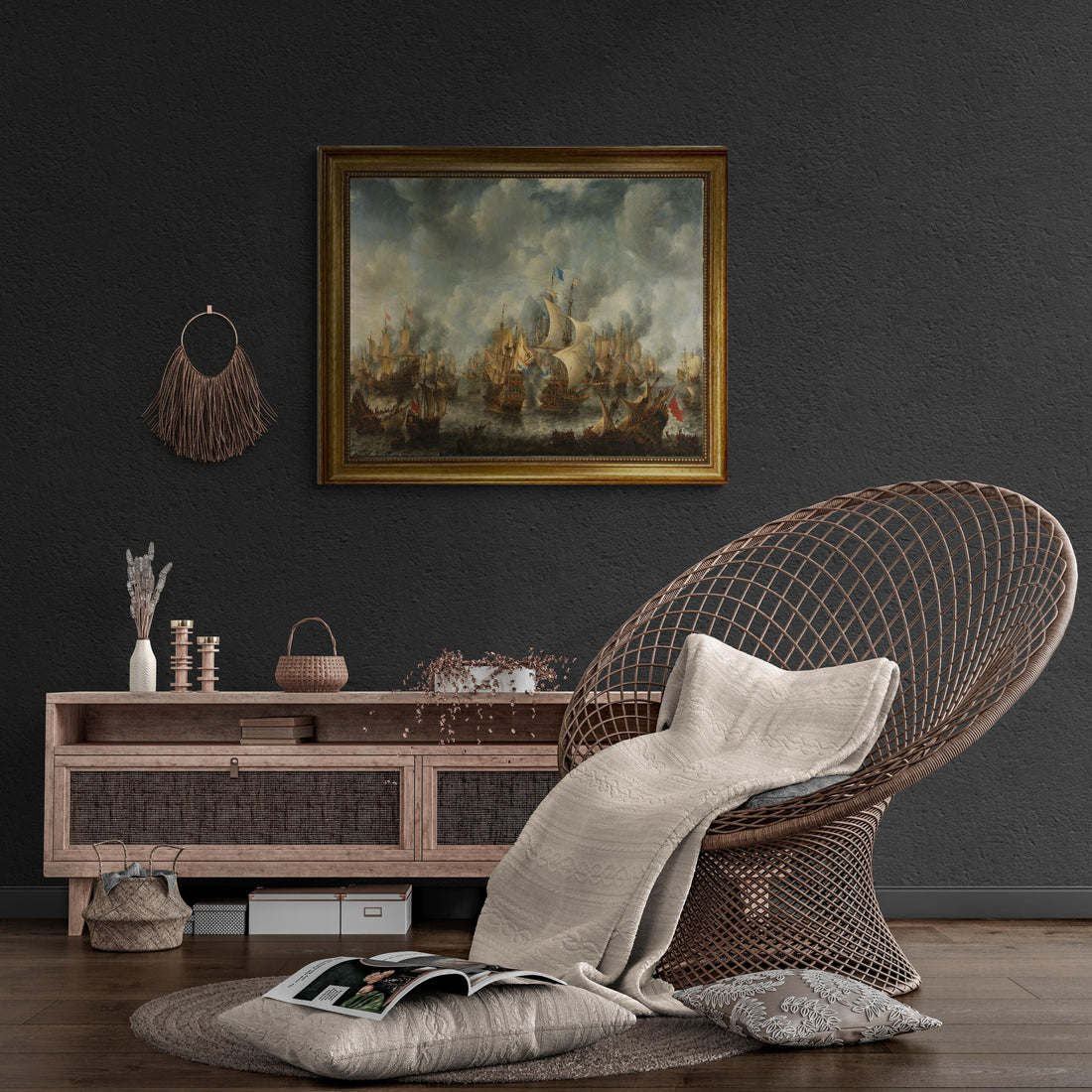 Battle of Terheide Canvas Print with Golden Vintage Frame FOSHE ART