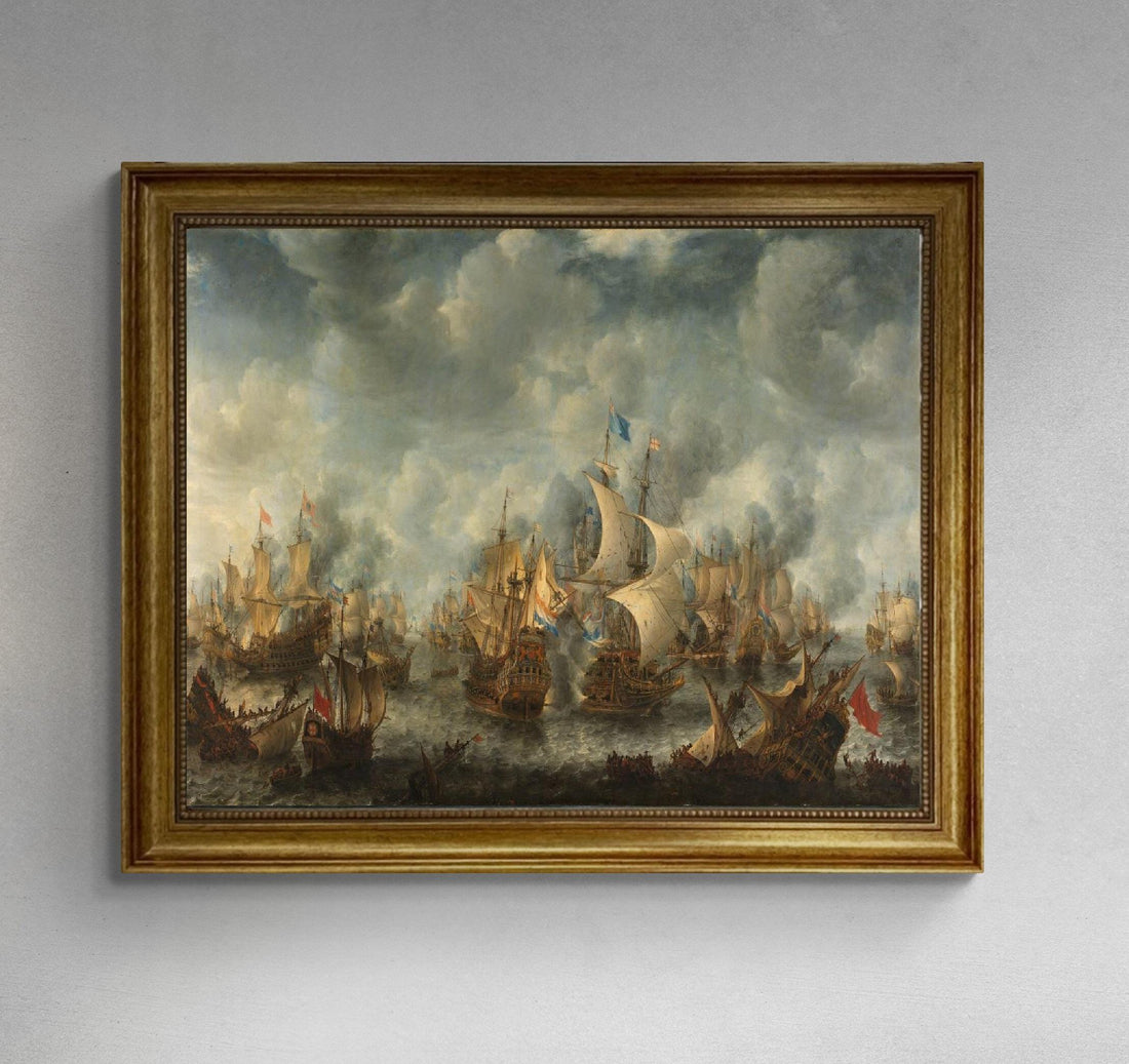 Battle of Terheide Canvas Print with Golden Vintage Frame FOSHE ART