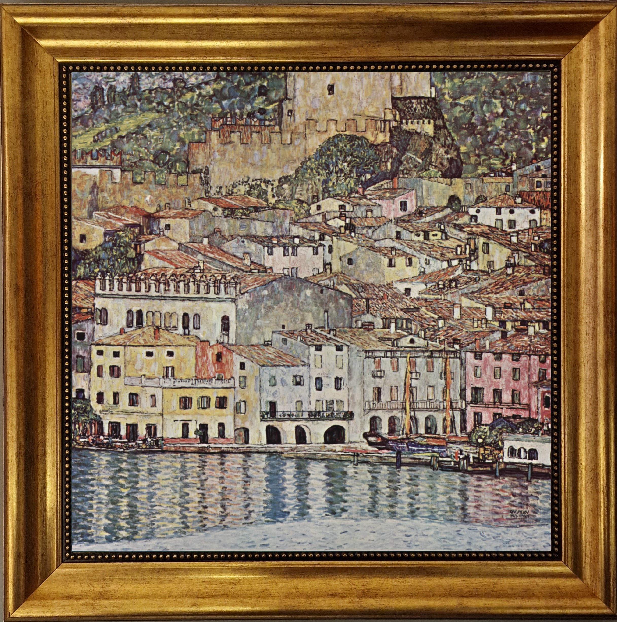 Klimt "Malcena at Gardasee" Giclée Canvas Print, Golden Vintage Frame FOSHE ART