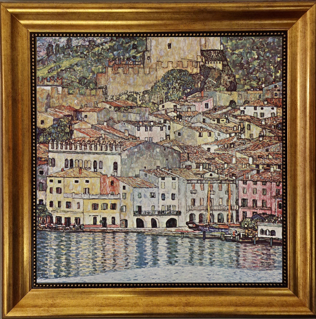 Klimt "Malcena at Gardasee" Giclée Canvas Print, Golden Vintage Frame FOSHE ART