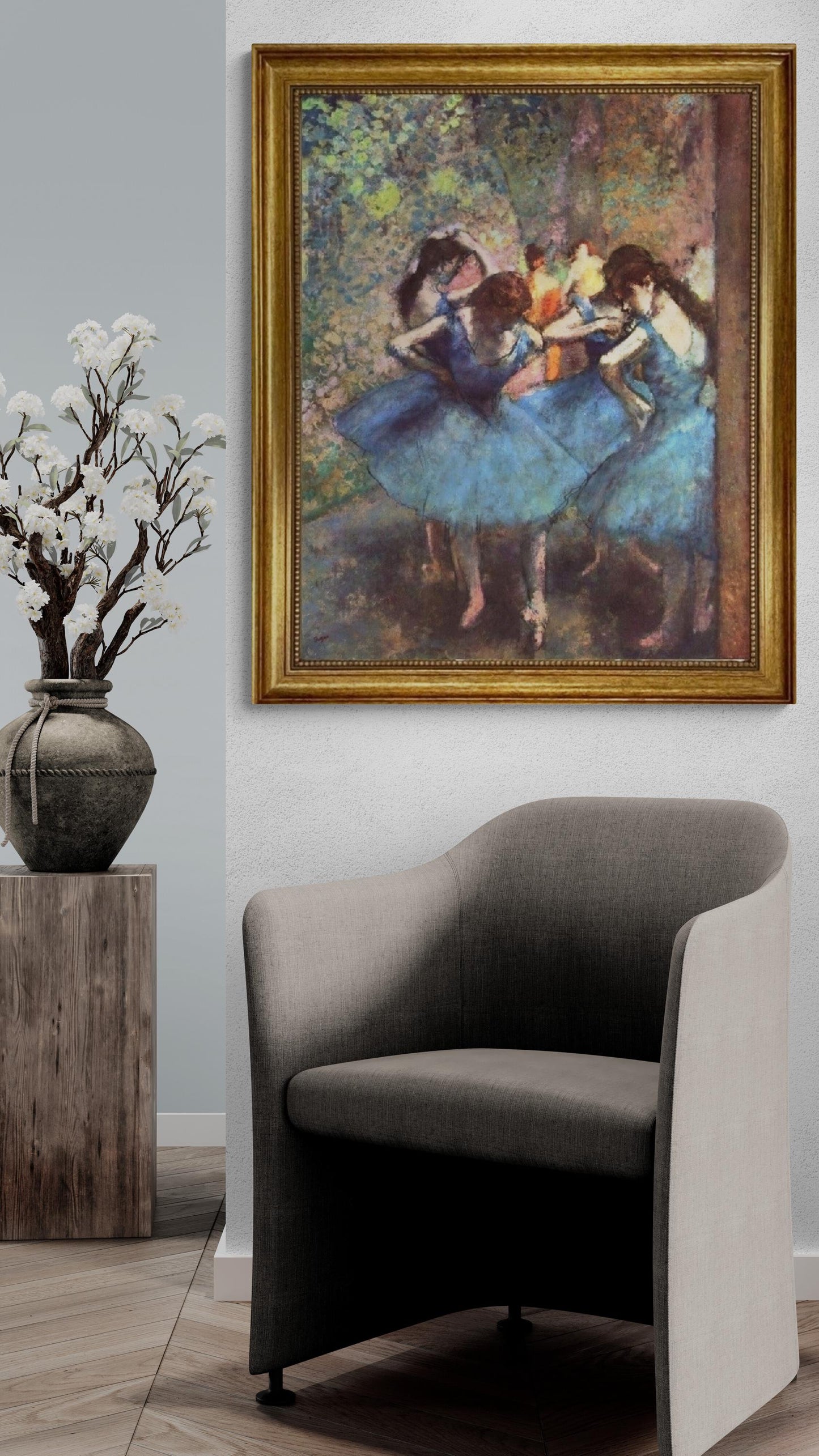 Degas Dancers in Blue: Giclée Canvas Print with Golden Vintage Frame FOSHE ART