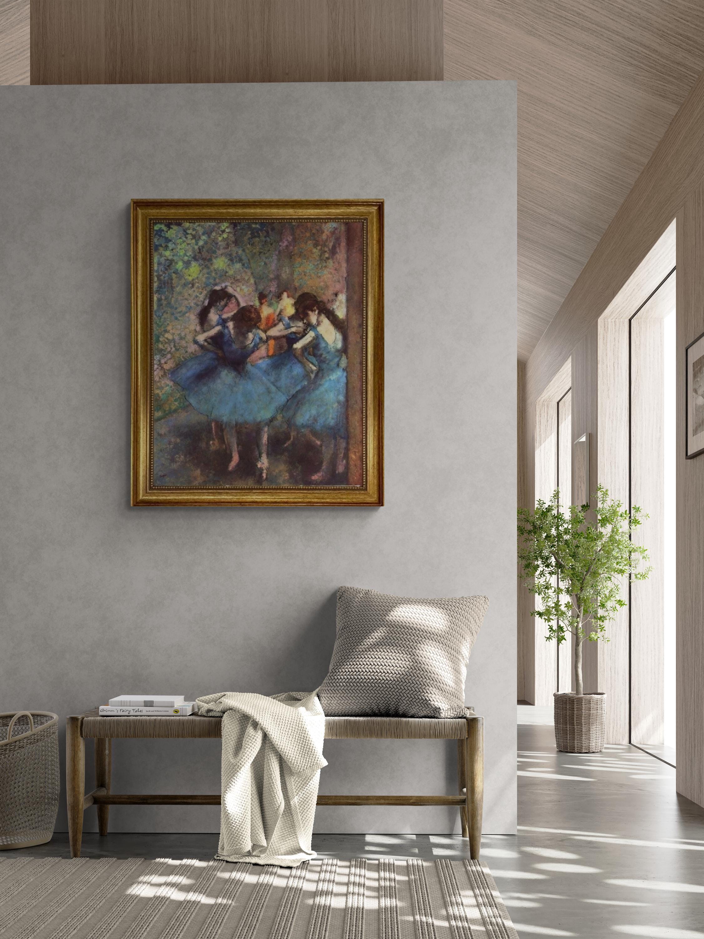 Degas Dancers in Blue: Giclée Canvas Print with Golden Vintage Frame FOSHE ART