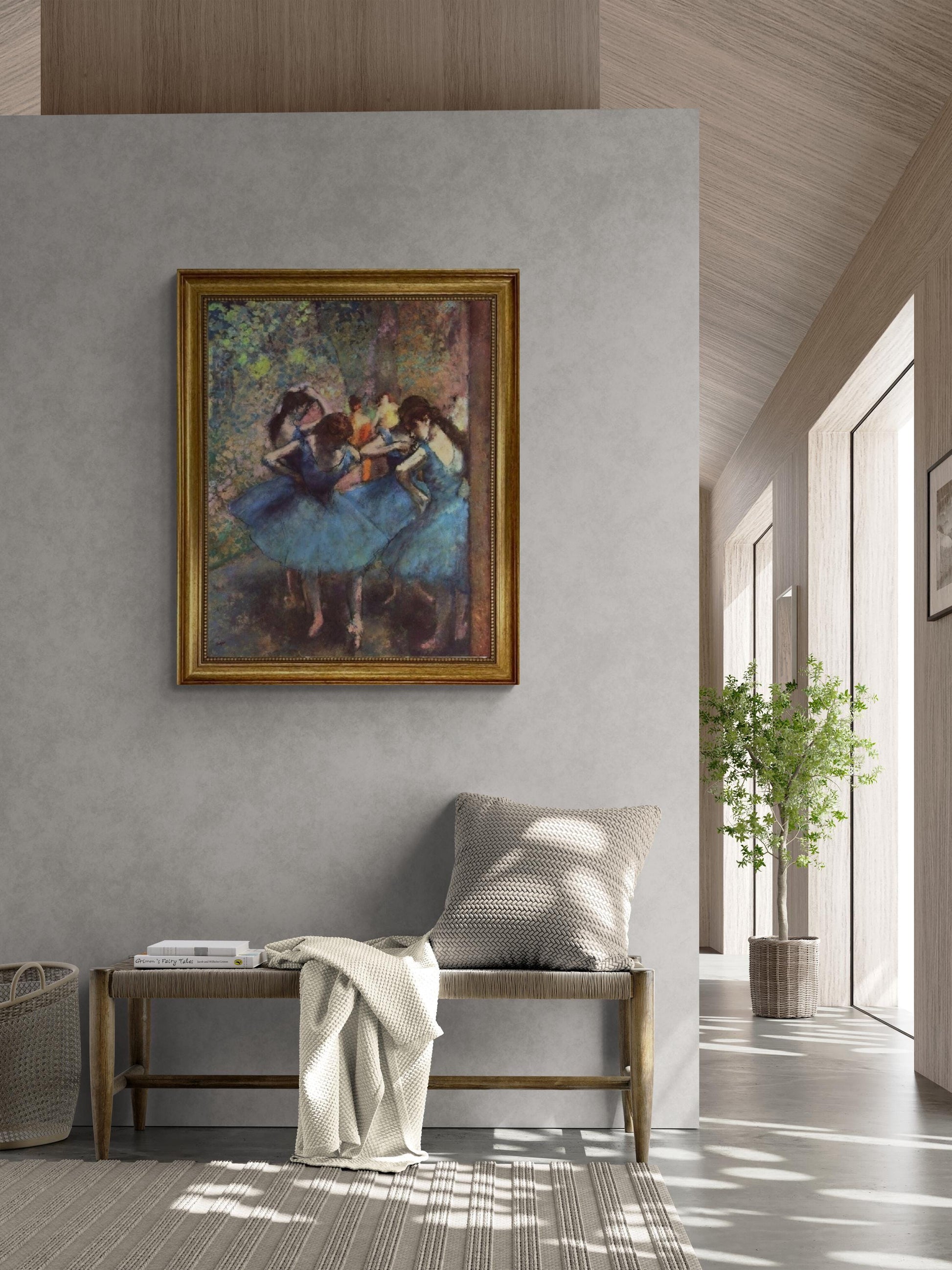 Degas Dancers in Blue: Giclée Canvas Print with Golden Vintage Frame FOSHE ART