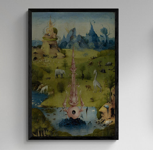 Bosch canvas print reproduction: detail from Garden of Earthly Delights, Fountain of Paradise, Bosch Garden Canvas Print with floating frame FOSHE ART
