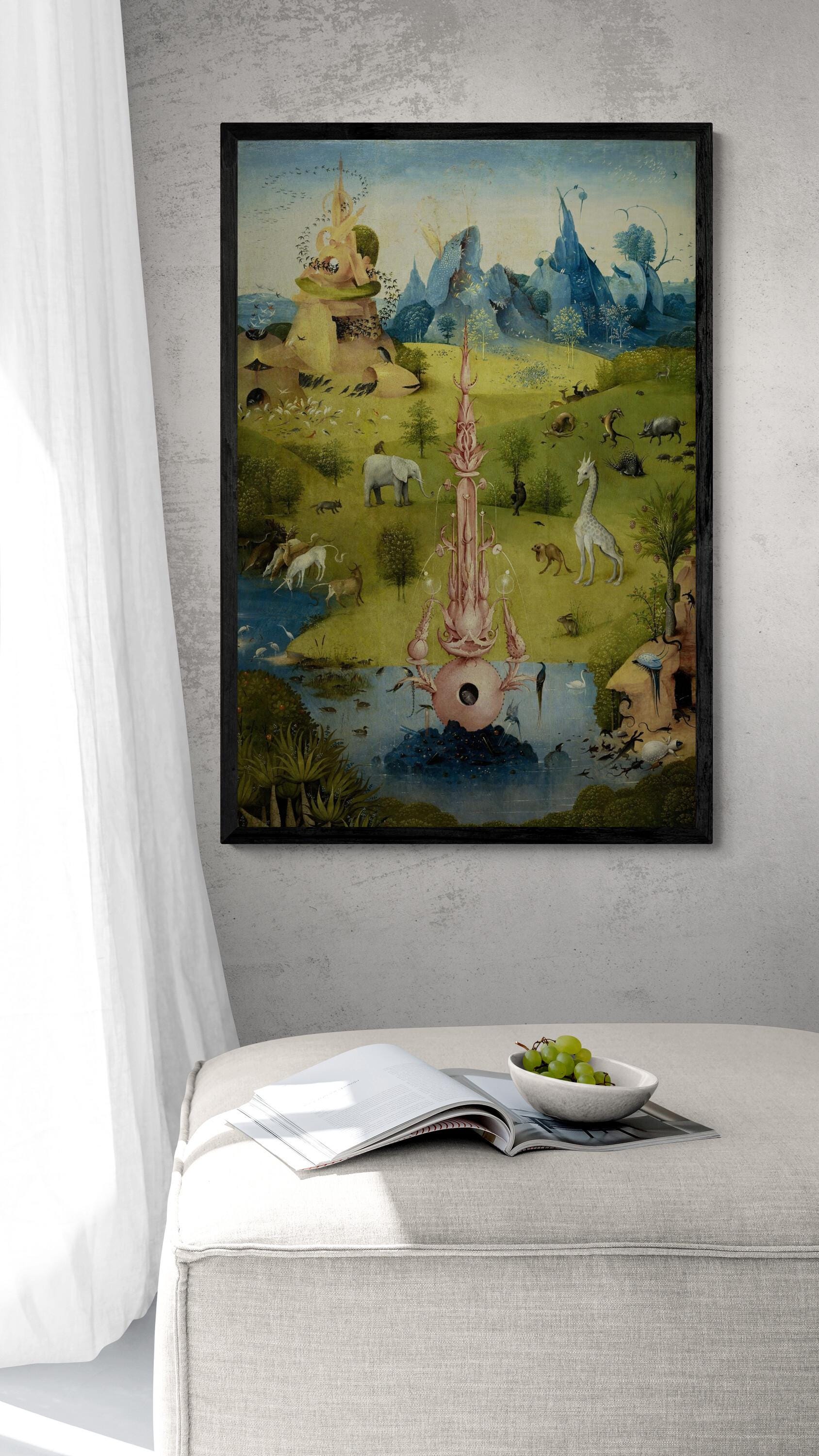Bosch canvas print reproduction: detail from Garden of Earthly Delights, Fountain of Paradise, Bosch Garden Canvas Print with floating frame FOSHE ART
