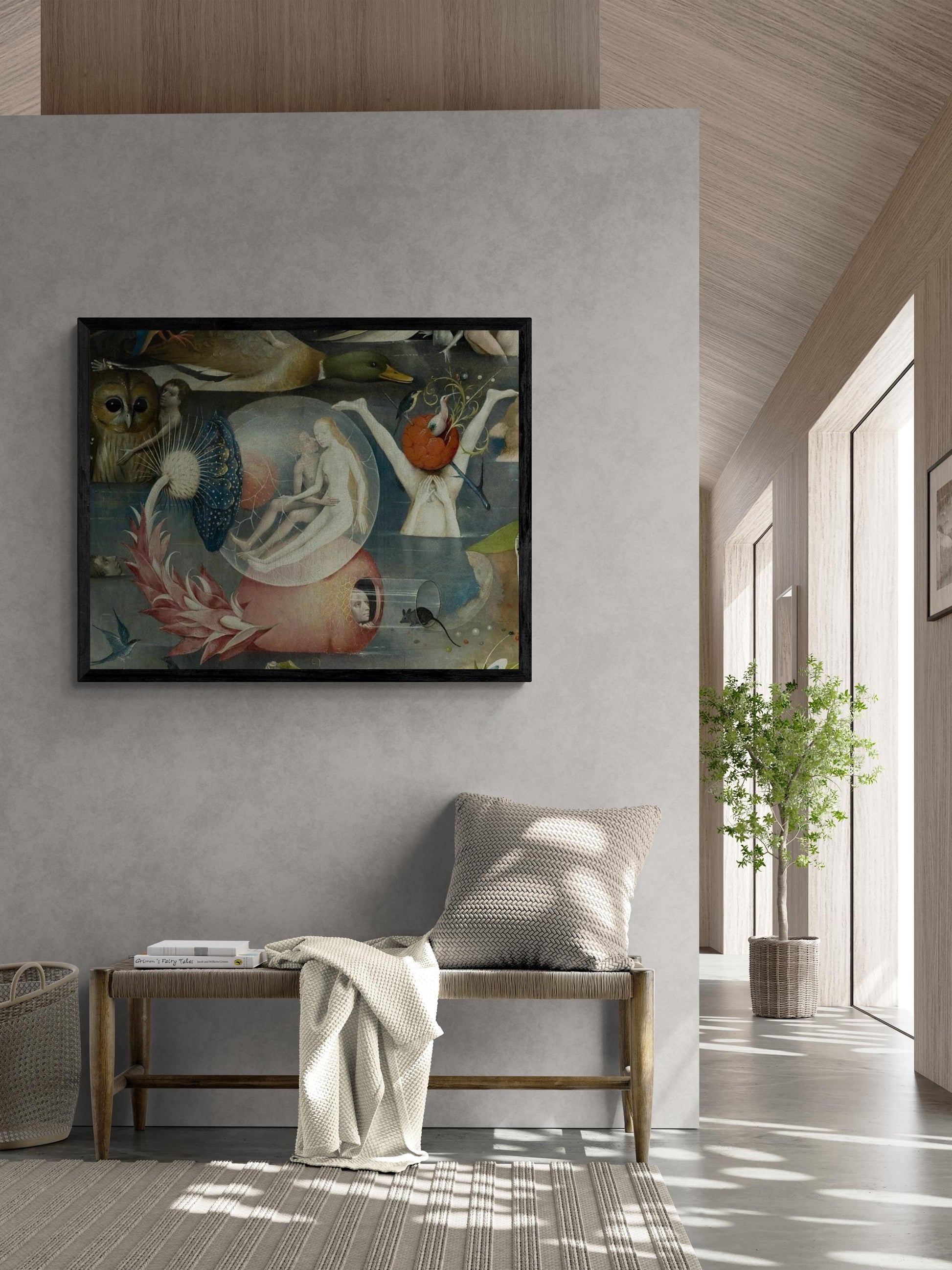 Bosch canvas print reproduction: detail from Garden of Earthly Delights, Couple in glass ball, Bosch Garden Canvas Print with floating frame FOSHE ART