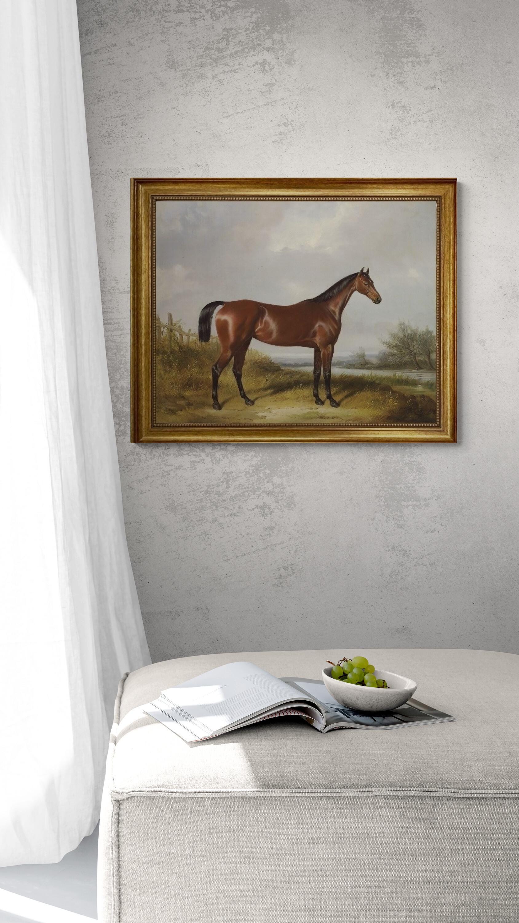 Hunter in Landscape by William Barraud | Premium Giclée Canvas Print with Brush Strokes | Golden Vintage Frame | Looks Like Original Artwork FOSHE ART