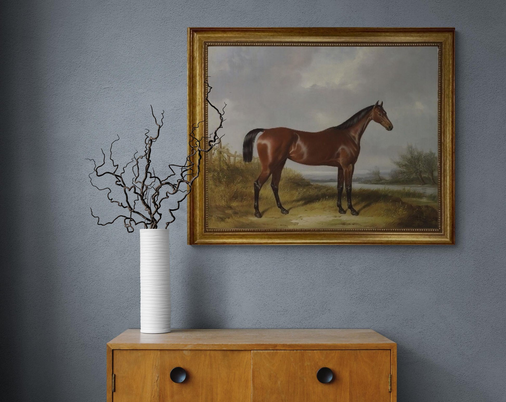 Hunter in Landscape by William Barraud | Premium Giclée Canvas Print with Brush Strokes | Golden Vintage Frame | Looks Like Original Artwork FOSHE ART