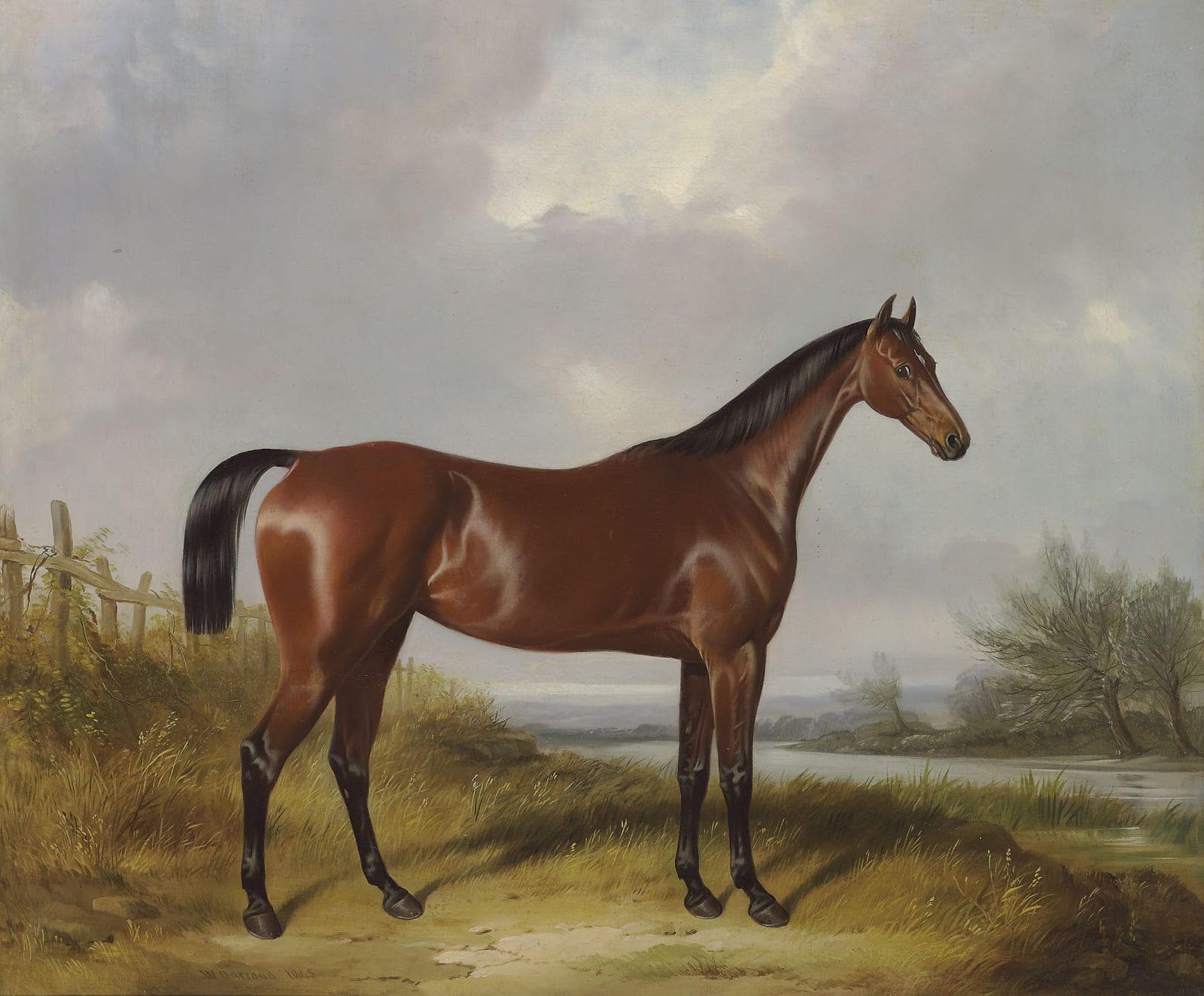 Hunter in Landscape by William Barraud | Premium Giclée Canvas Print with Brush Strokes | Golden Vintage Frame | Looks Like Original Artwork FOSHE ART