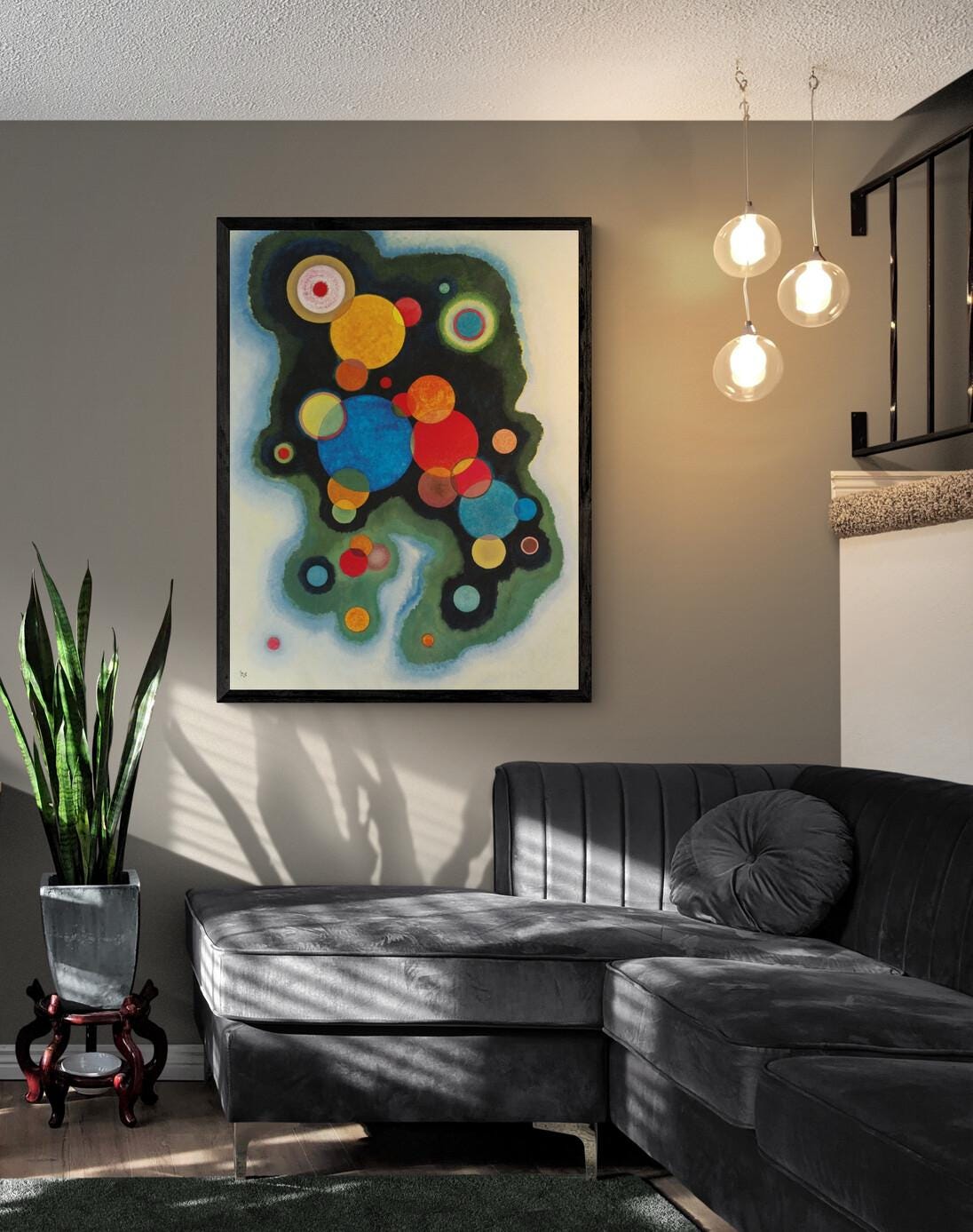 KANDINSKY Deepened Impulse Fine Art Prints with floating frame, Art Deco Style, 3D Hand Finished Giclee Canvas prints looks like original FOSHE ART