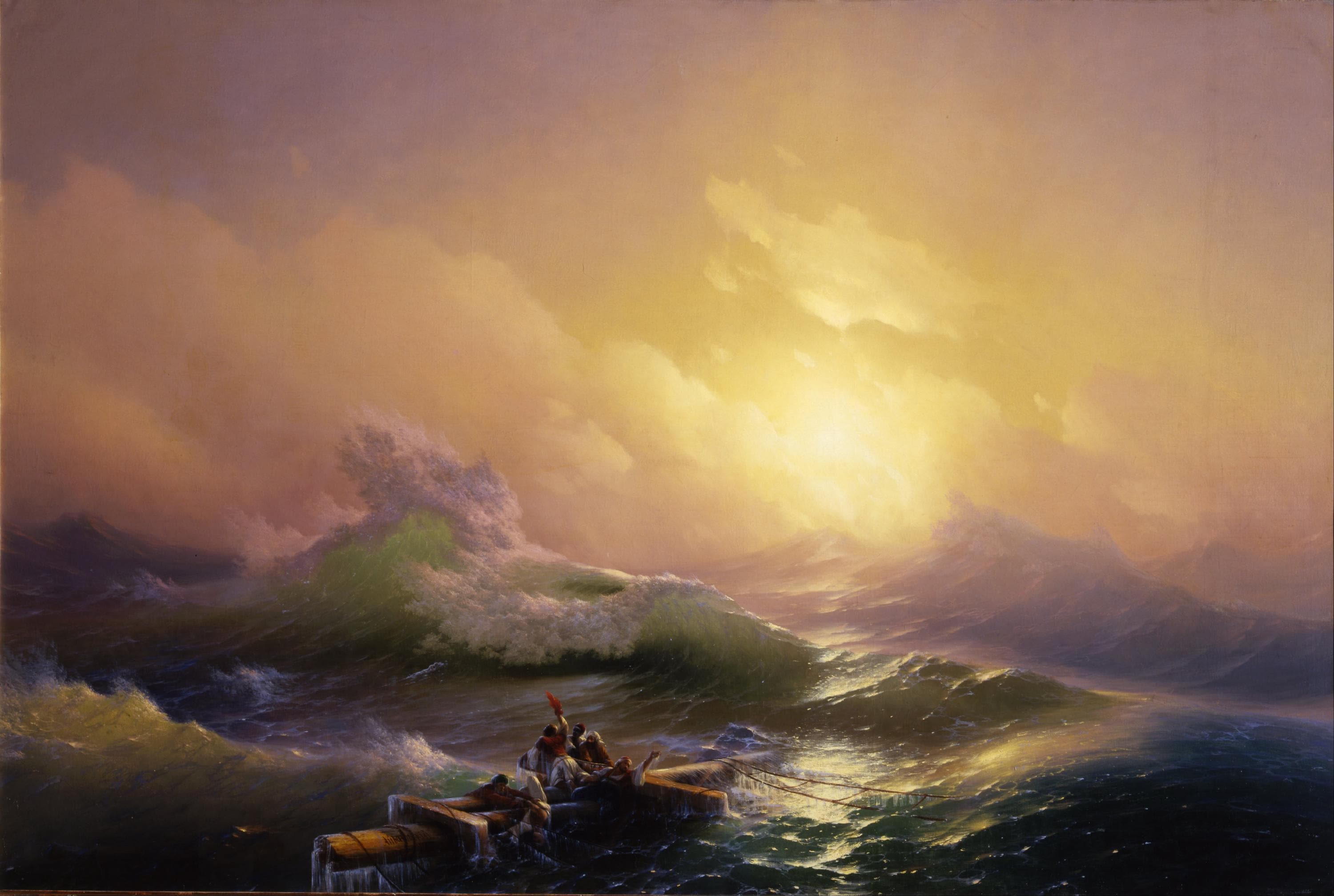Aivazovsky 'The Ninth Wave' Giclée Canvas Print, Golden Vintage Frame FOSHE ART