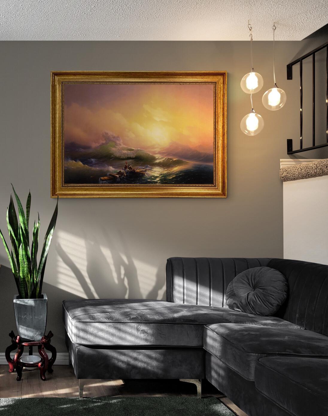 Aivazovsky 'The Ninth Wave' Giclée Canvas Print, Golden Vintage Frame FOSHE ART
